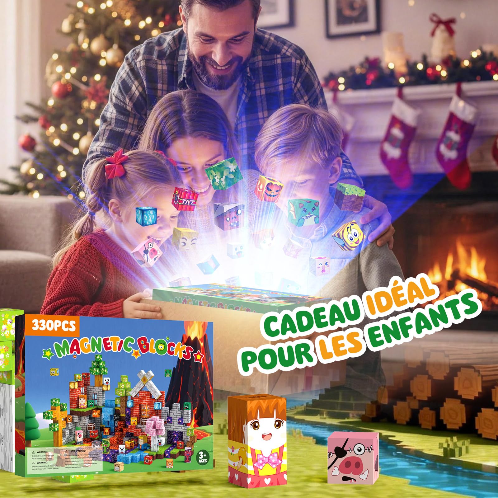 Construction Magnetique Enfant 330 pièces 2CM Magnetic Blocks 3+ Jeux Aimants, Bloc de Cube Magnétique de pour Garçon et Fille, Jouet Créatif Montessori pour Enfants 3 4 5 6 7 8 9 10 11 12 Ans Jeu