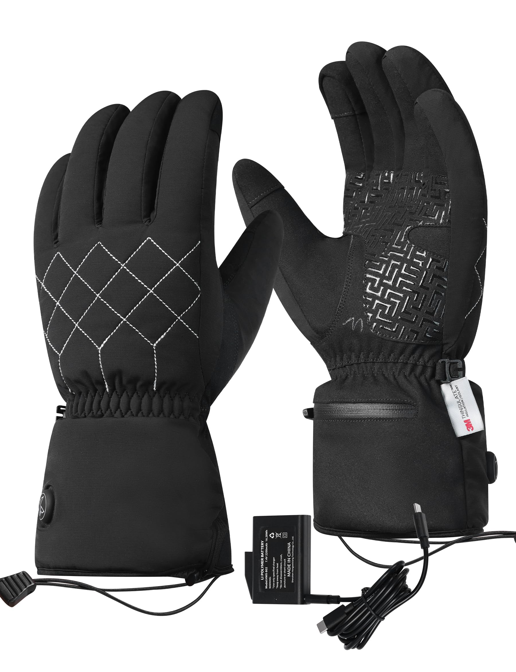 KUTOOK Guanti Sci Riscaldati Impermeabili Guanti Moto Riscaldati 3M Thinsulate con Batteria Touchscreen Termici Antistrappo per Sci Ciclismo Escursionismo Unisex