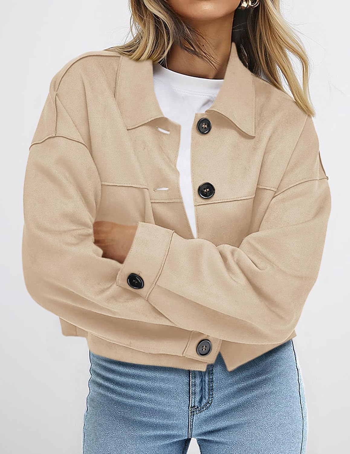 PRETTYGARDEN Women's Faux Suede Cropped Jacket Casual Lightweight Fall Fashion 2026 Winter Coats Outerwear Trendy Clothes - Image 3