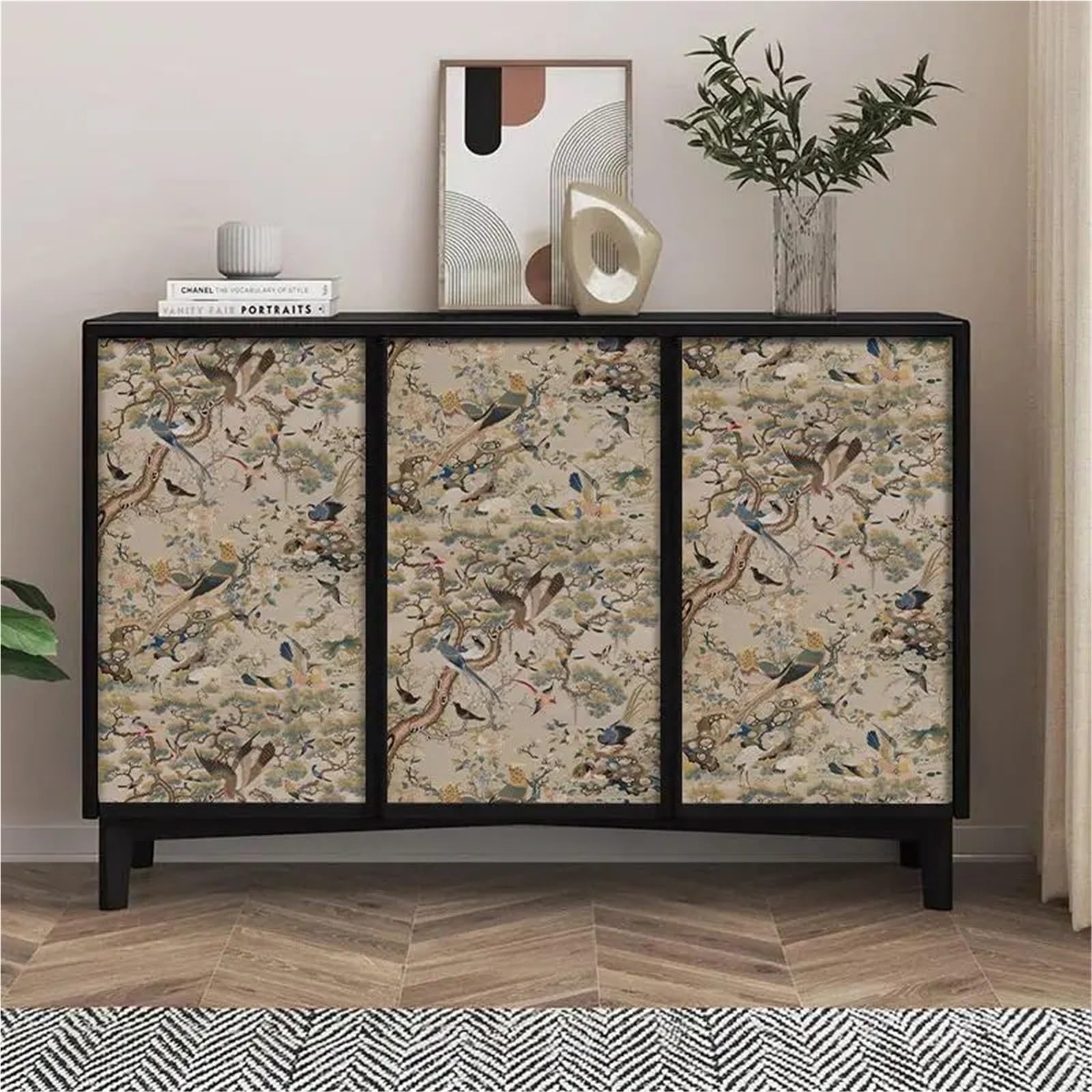 BTGYTTKL Self Adhesive Wallpaper Floral Bird Vintage Removable Peel and Stick Film for Bedroom and Cabinet Surface Renovation(A,44x200cm)