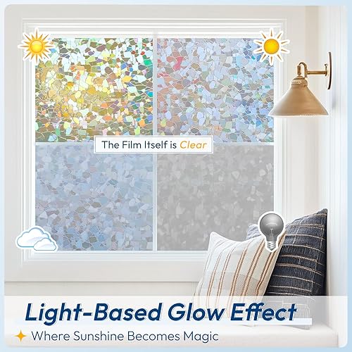 Miniatura 23 de rabbitgoo Película de privacidad para ventana, vidrieras de arcoíris para ventanas de vidrio, cubierta decorativa de puerta de adherencia estática