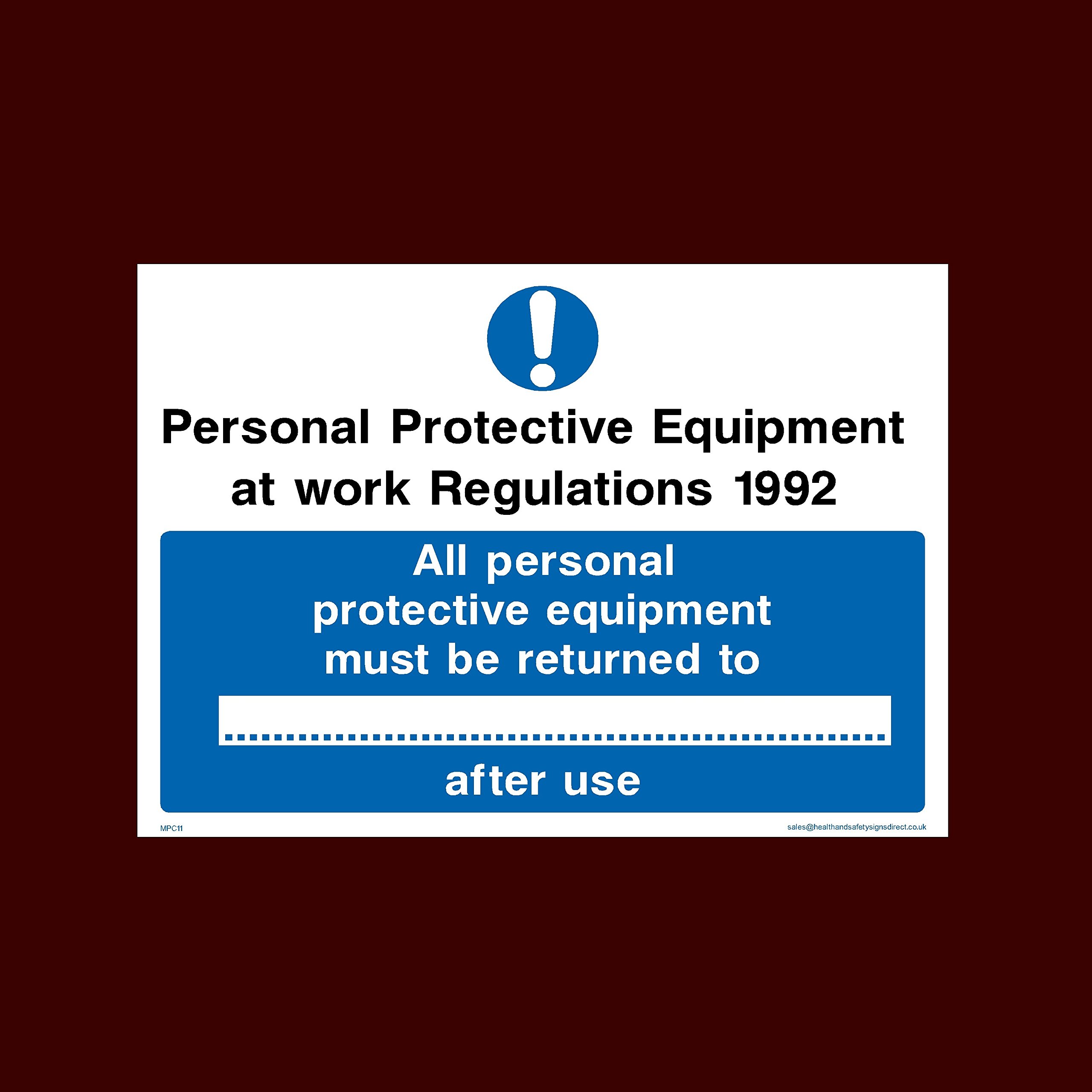 Buy Personal Protective equipment at work regulations 1992 Plastic Sign
