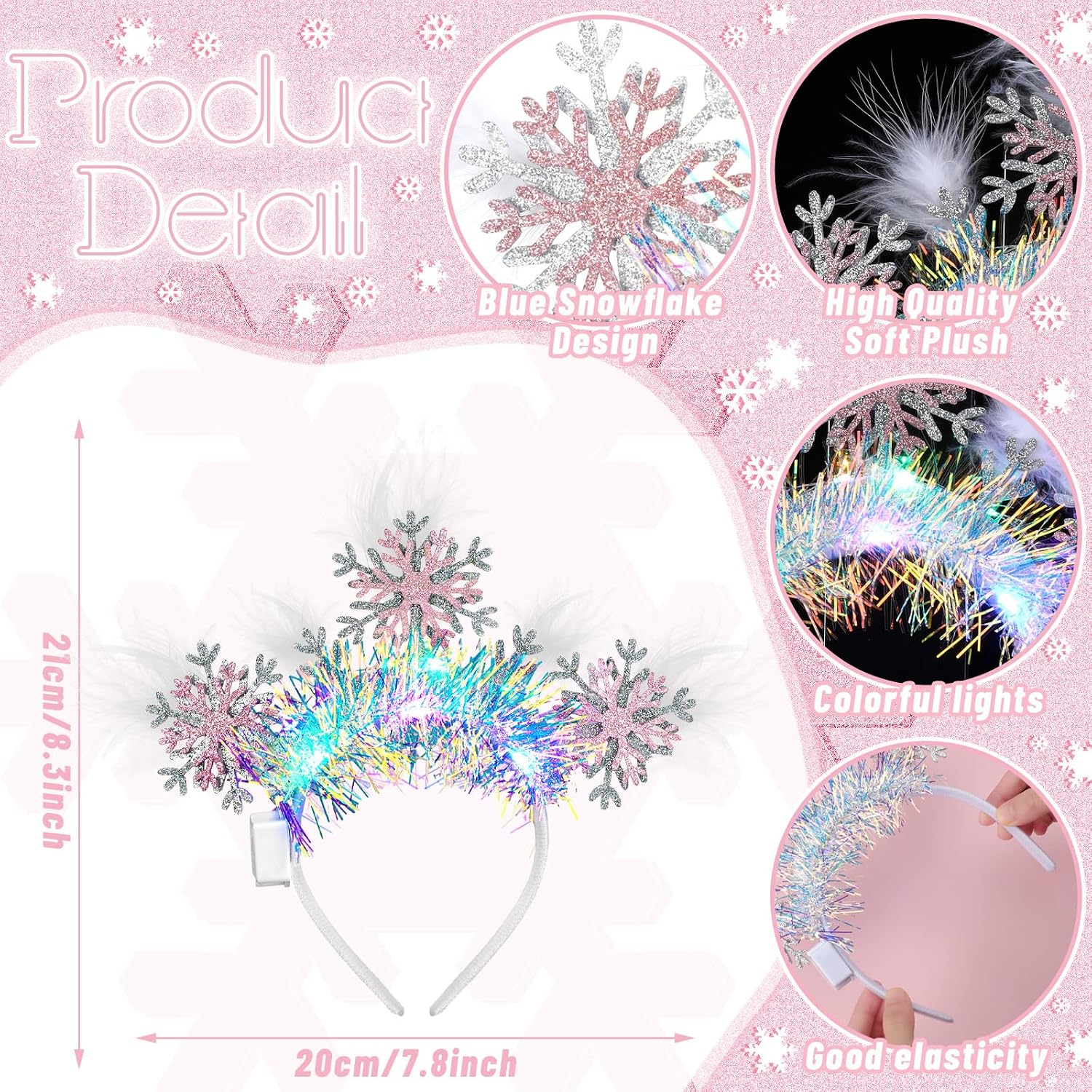 Riceshoot 12 Pcs Light up Snowflakes Headbands Christmas Snowflakes Hairbands Head Boppers for Women Xmas Holiday Party Decor