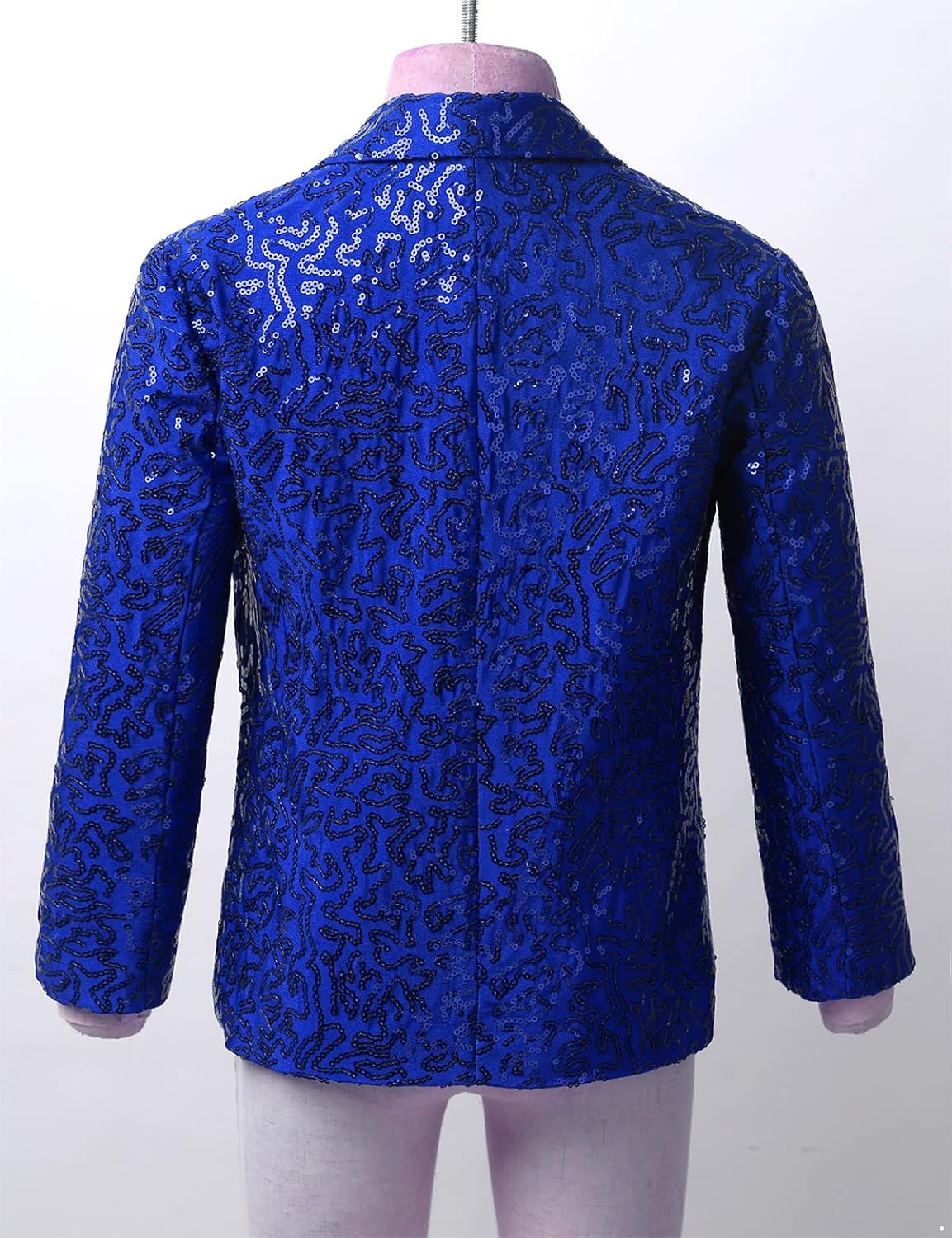 Kids Boys Sequins Dress Coat Shiny One Button Suit Jacket Blazer Lapel Collar Tuxedo for Wedding Banquet Party Blue 6 Years