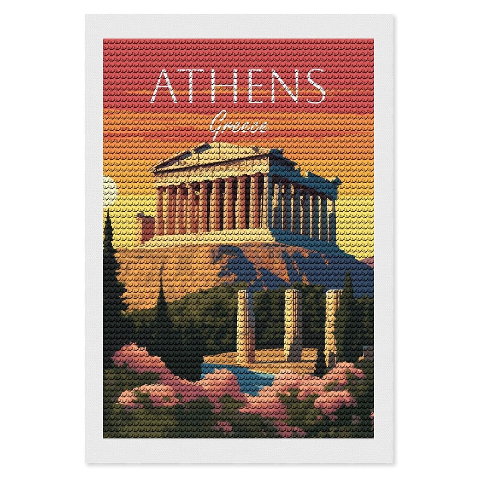 Junmoney Athens, Greece Sunset Full Drill Diamond Painting Kit 8"x12", Mindful Craft Activity, Bedroom Decor, for Adults, Gift Idea
