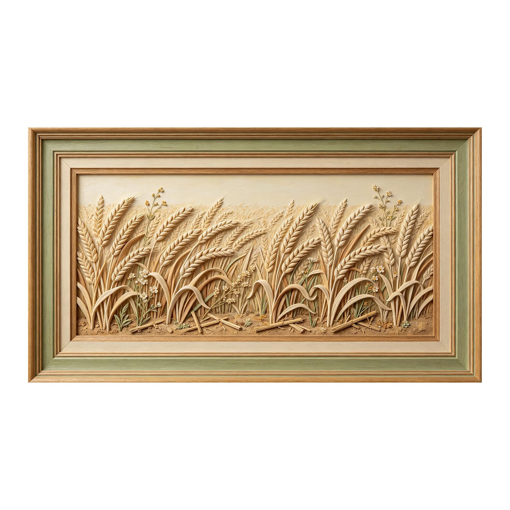 Murasolite 3D Framed Wall Art Wheat Field Pastoral Relief Effect SelfAdhesive Fabric Mural Wall Decor， Peel and Stick No Damage to Wall， AntiFall Safe Design for Bedroom Living Room