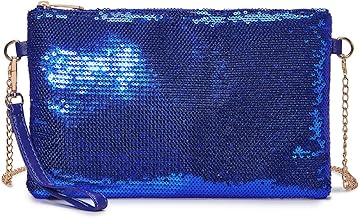 Miss Lulu Evening Party Clutch Chain Strap Shining Sequins Handbag Shoulder Bag Cross Body Bag For Women Girl (1765 Navy)