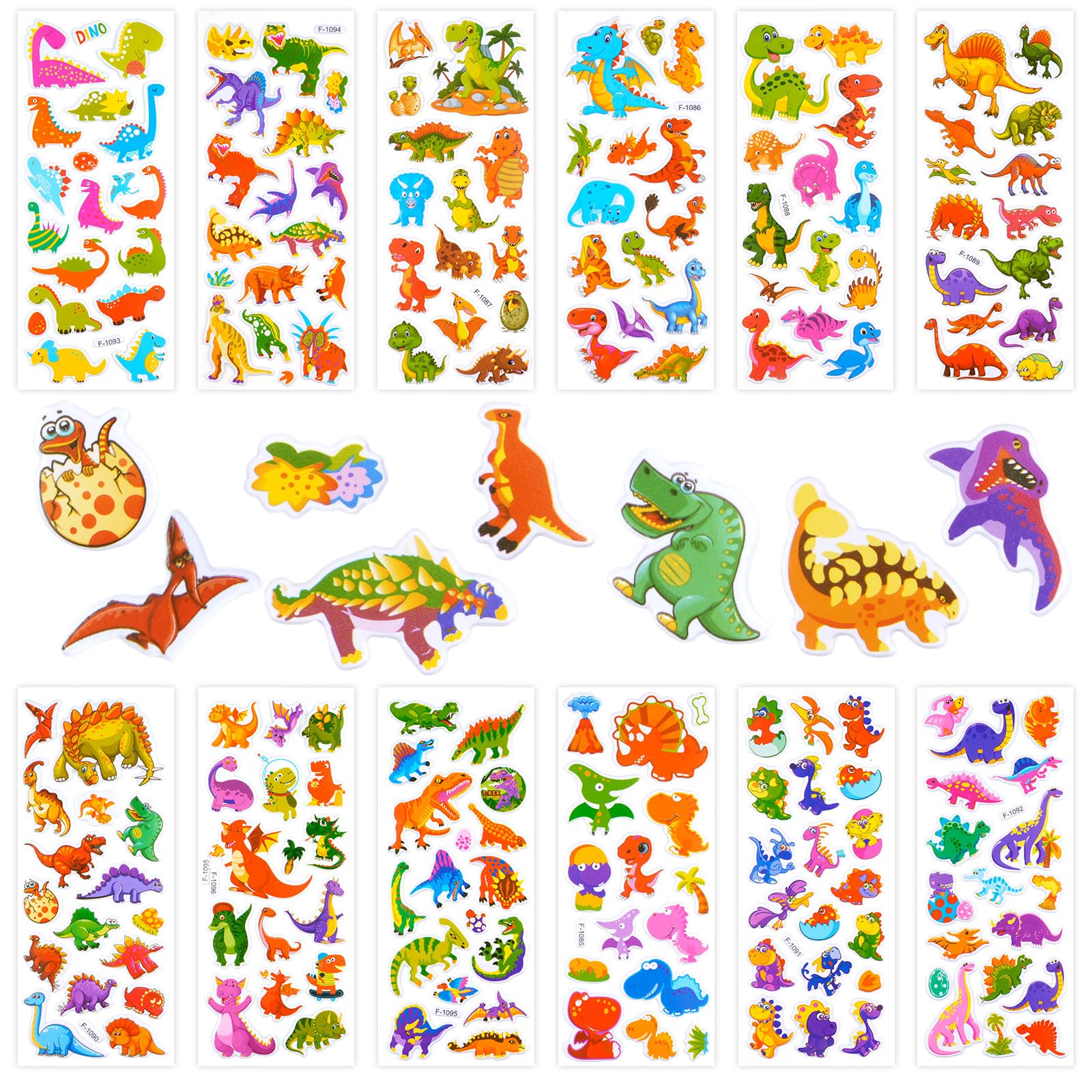 3D Aufkleber für Kinder & Kleinkinder, Dinosaurier Sticker Kinder 12 Blätter, Geschwollen Stickers für Jungen Mädchen Lehrer, Kindergeburtstag Gastgeschenke Party (Dinosaurier)