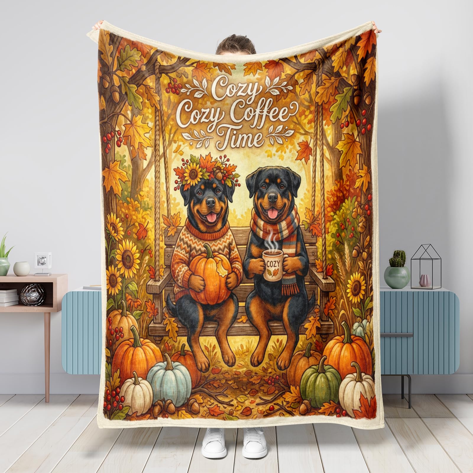 Couverture Rottweilers d'automne douce pour canapé : finis les plaids rêches et froids