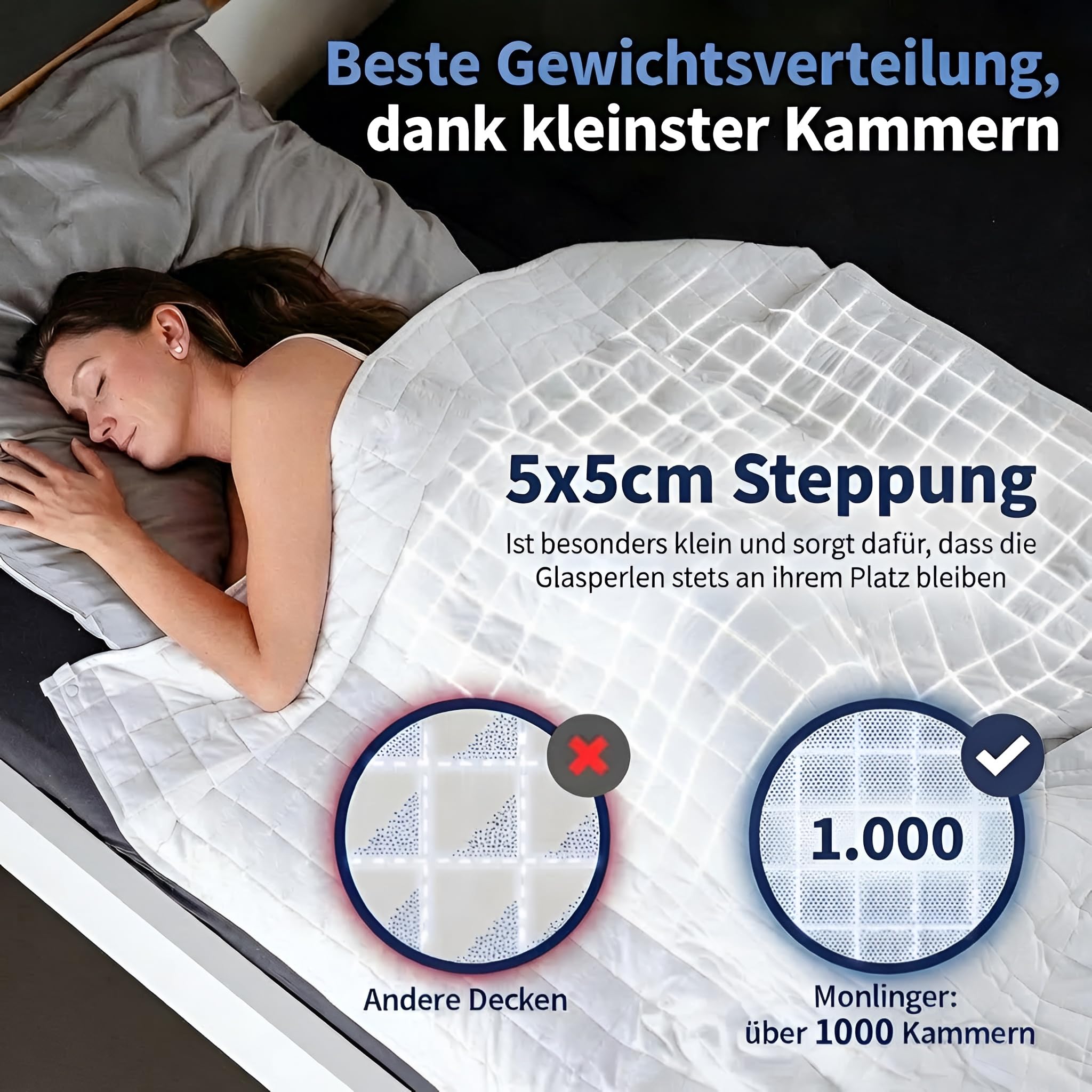 2-in-1 Gewichtsdecke 155x220 cm 8kg Zusammenknöpfen von Schwerer Decke + Sommerdecke durch Druckknöpfe - 100% Oeko-Tex Zertifiziert - Heavy Weighted Blanket - Schwere Decke zum Schlafen