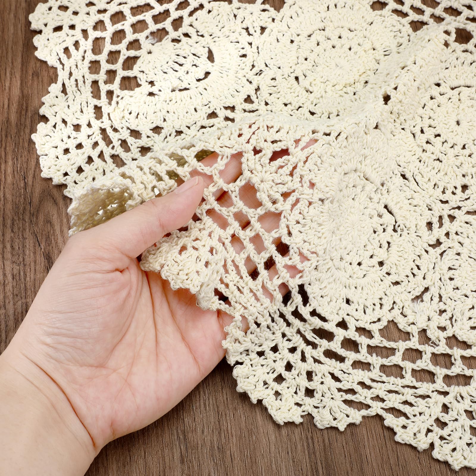 2 Pcs Crochet Doilies Cloth Oval Beige Doilies for Furniture 12X17 Inch Doiliess Fabric Crochet Cotton Doily Table Doiliess for Table