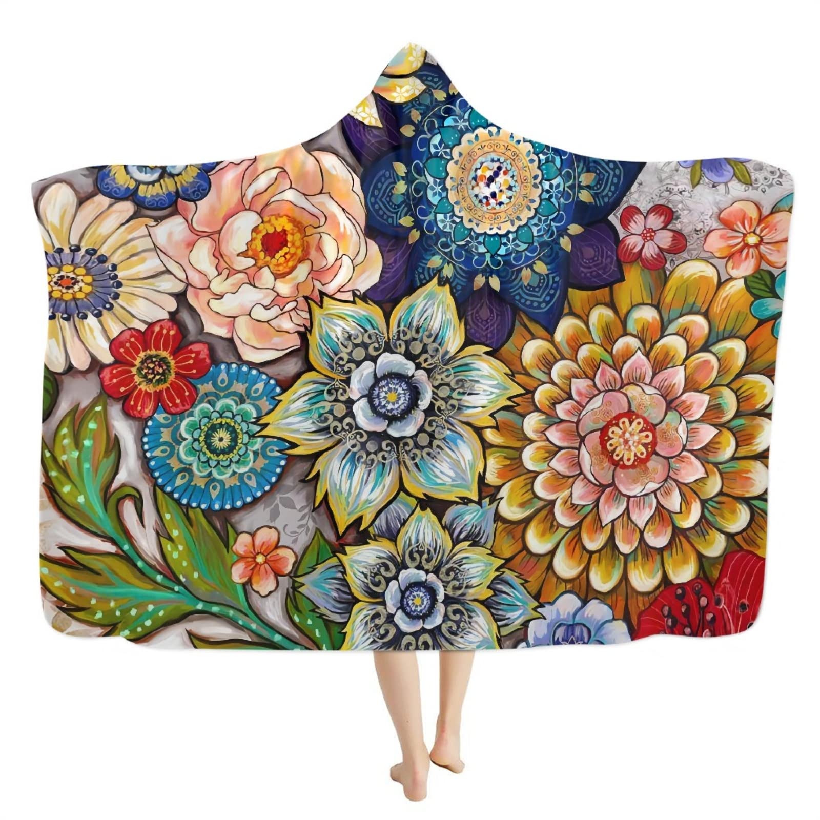 chaqlin Blossom Floral Wearable Blanket Hoodie for Womens Mens,Oversized Fleece Hoodie Sweatshirt Blanket Hoodie Blanket Ultra Soft Pullover Hooded Sweaters Adult Throw Blanket
