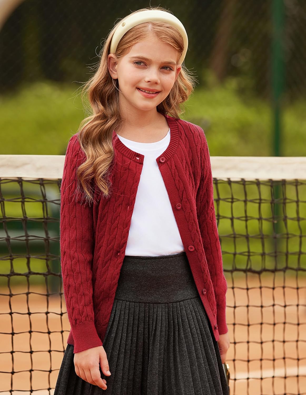 GRACE KARIN Girls Cardigan Button Front Cable Knitted School Uniform Sweater for 6-12 Years - Image 3