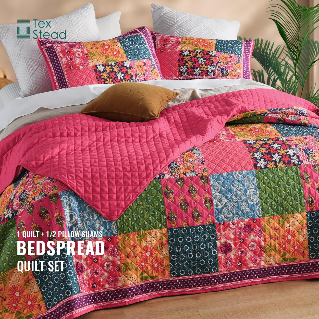 Amazon.com: TEXSTEAD Quilt Set King Size Floral Patchwork