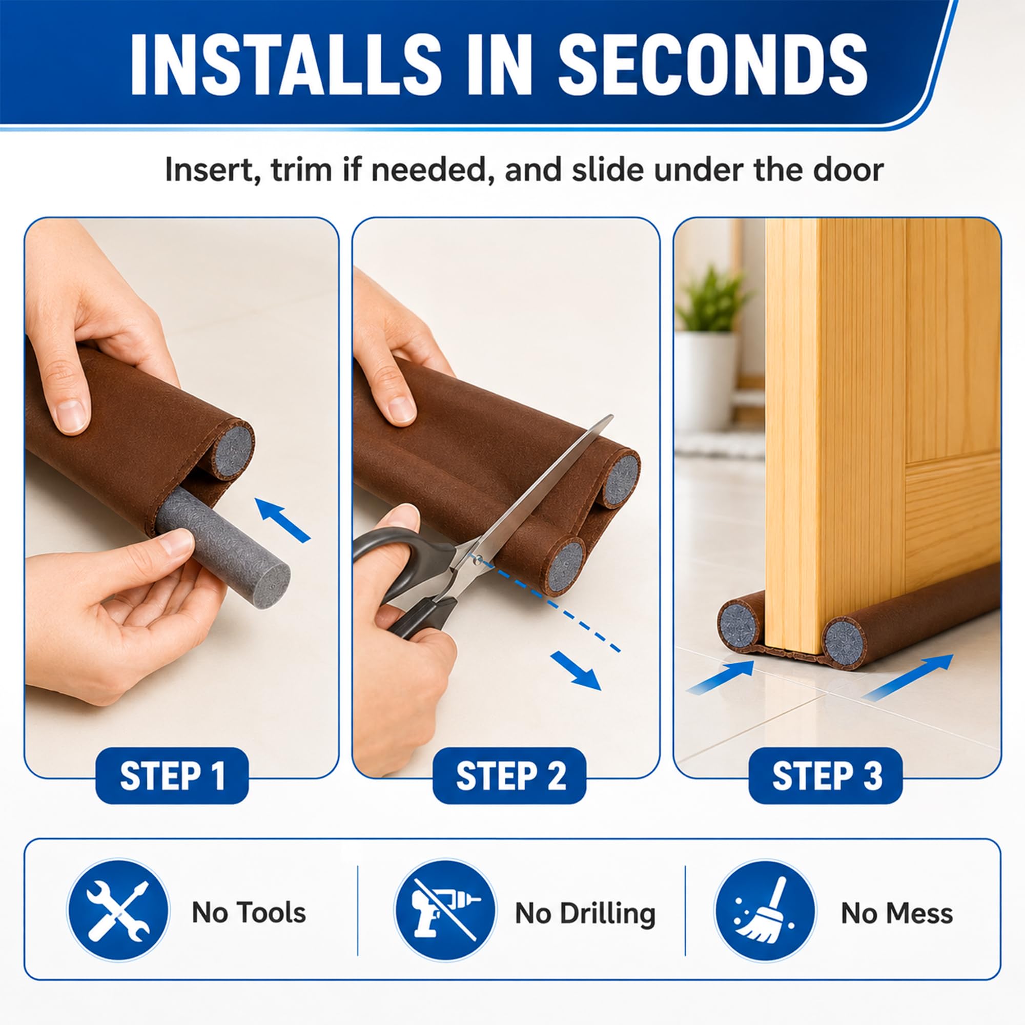 Eightiz (Pack of 3, 39 Inches) Door Guard – Bottom Seal Strip Gap Filler for Doors,Soundproof, Noise Reduction, Energy Saving, Dust & Insect,Rat Protecto,Door Strip for Home,Office,Outdoor 3
