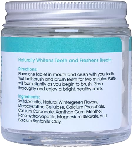 Miniatura 10 de Tabletas masticables de pasta de dientes  90 pestañas de menta natural  Tarro de vidrio sin residuos  Sin flúor  con nano hidroxiapatita  Fabricado