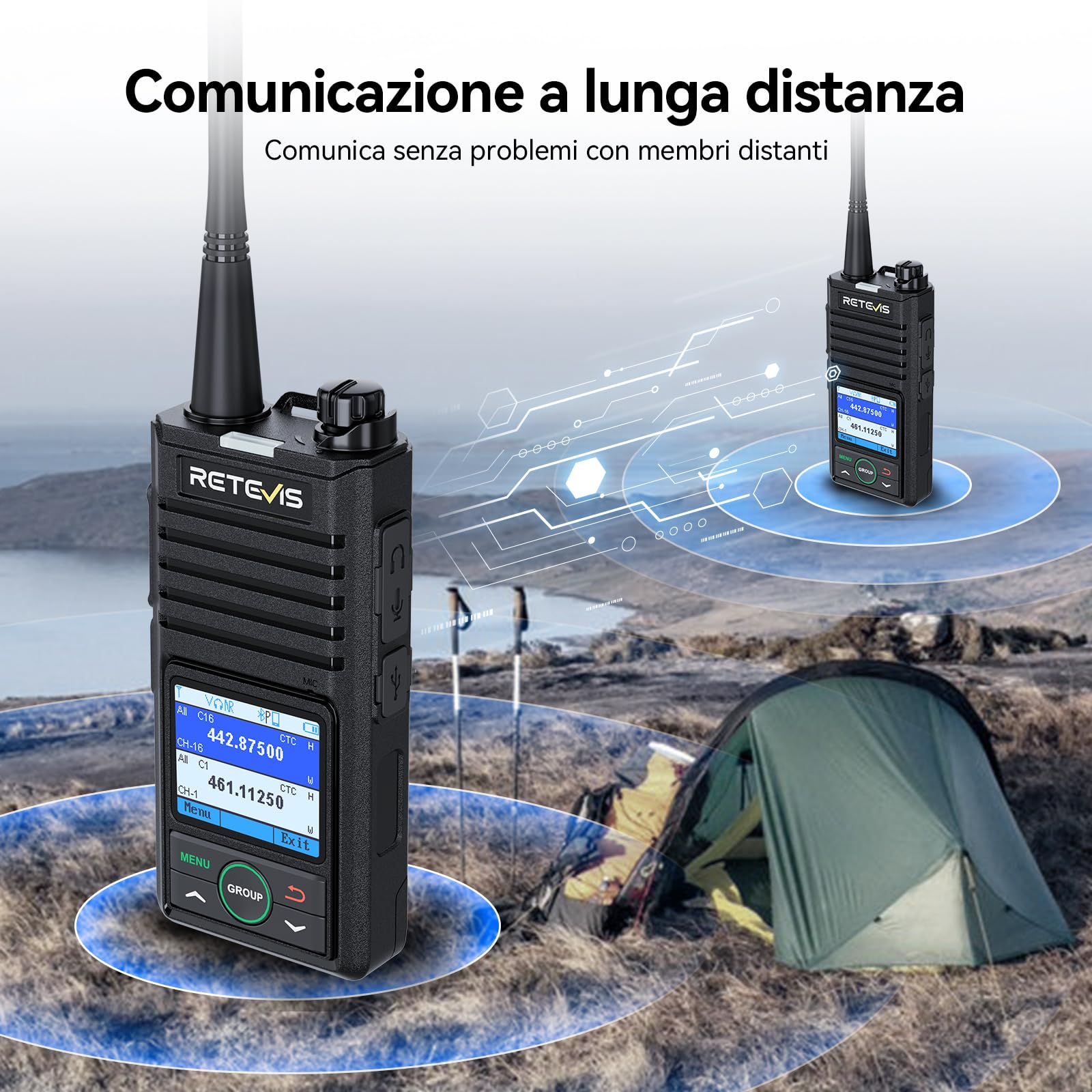 Retevis RB658 Walkie Talkie Professionali Controllo APP, Ricetrasmittenti, Auricolare Wireless, AI Cancellazione del Rumore, Schermo LCD, Walkie-Talkie per Flotta, Guida di Veicoli (2 Pezzi)