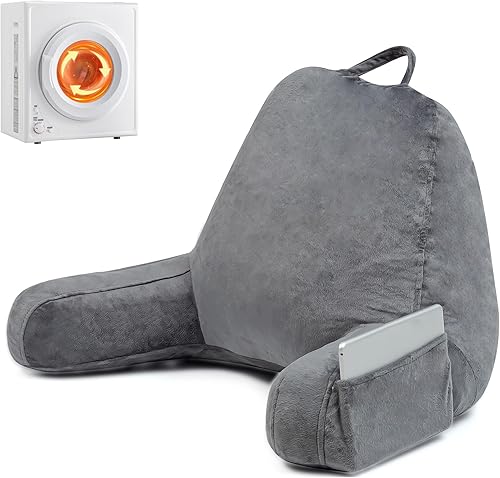 Almohada de lectura para sentarse en la cama, adultos y niños, tamaño estándar con brazos y bolsillo lateral, relleno de espuma viscoelástica,