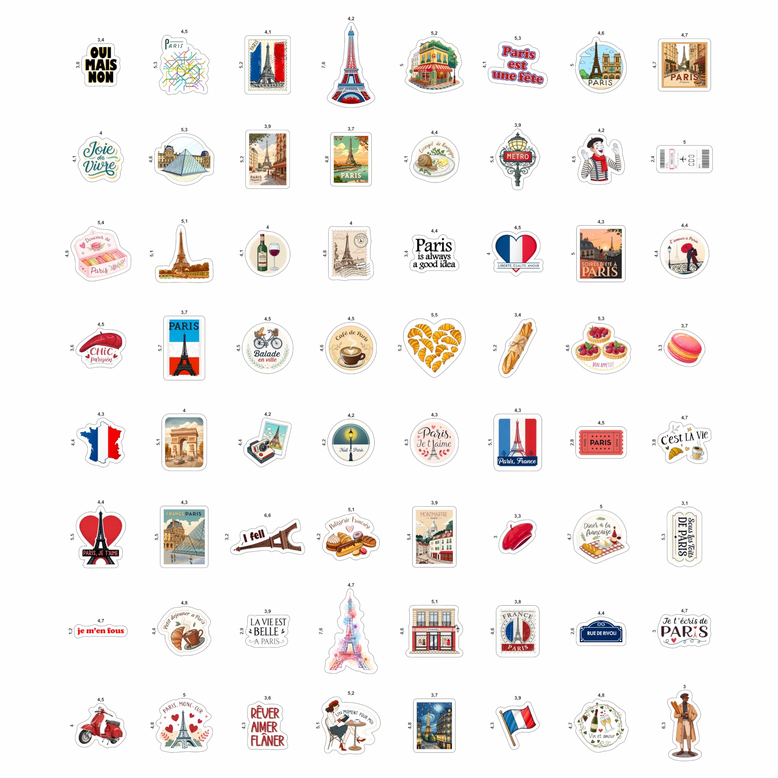 100Pcs French Stickers - Paris France Stickers for Water Bottle, Laptops - Eiffel Tower Decals - Paris Party Supplies - Gift for Women & Men