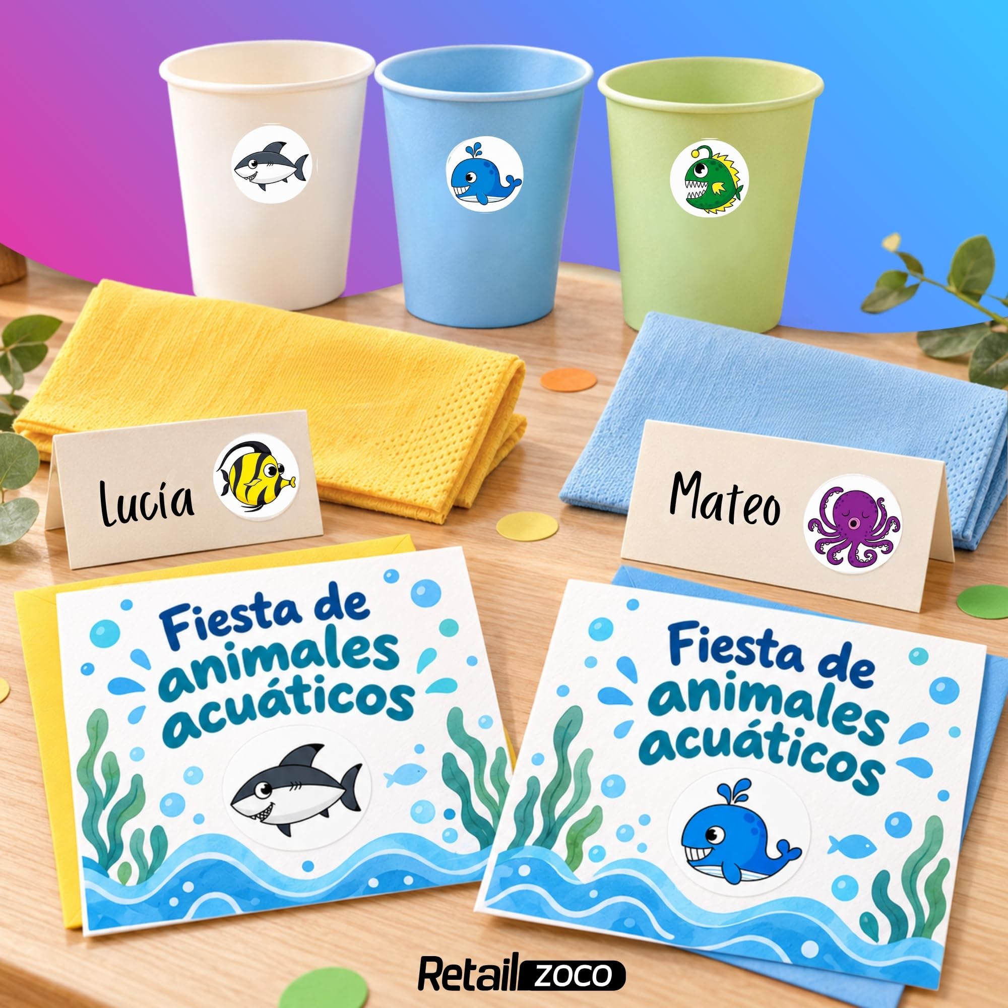 Rollo Pegatinas animales acuáticos Océano, aquatic animal stickers, 3 Uds - imagen 5