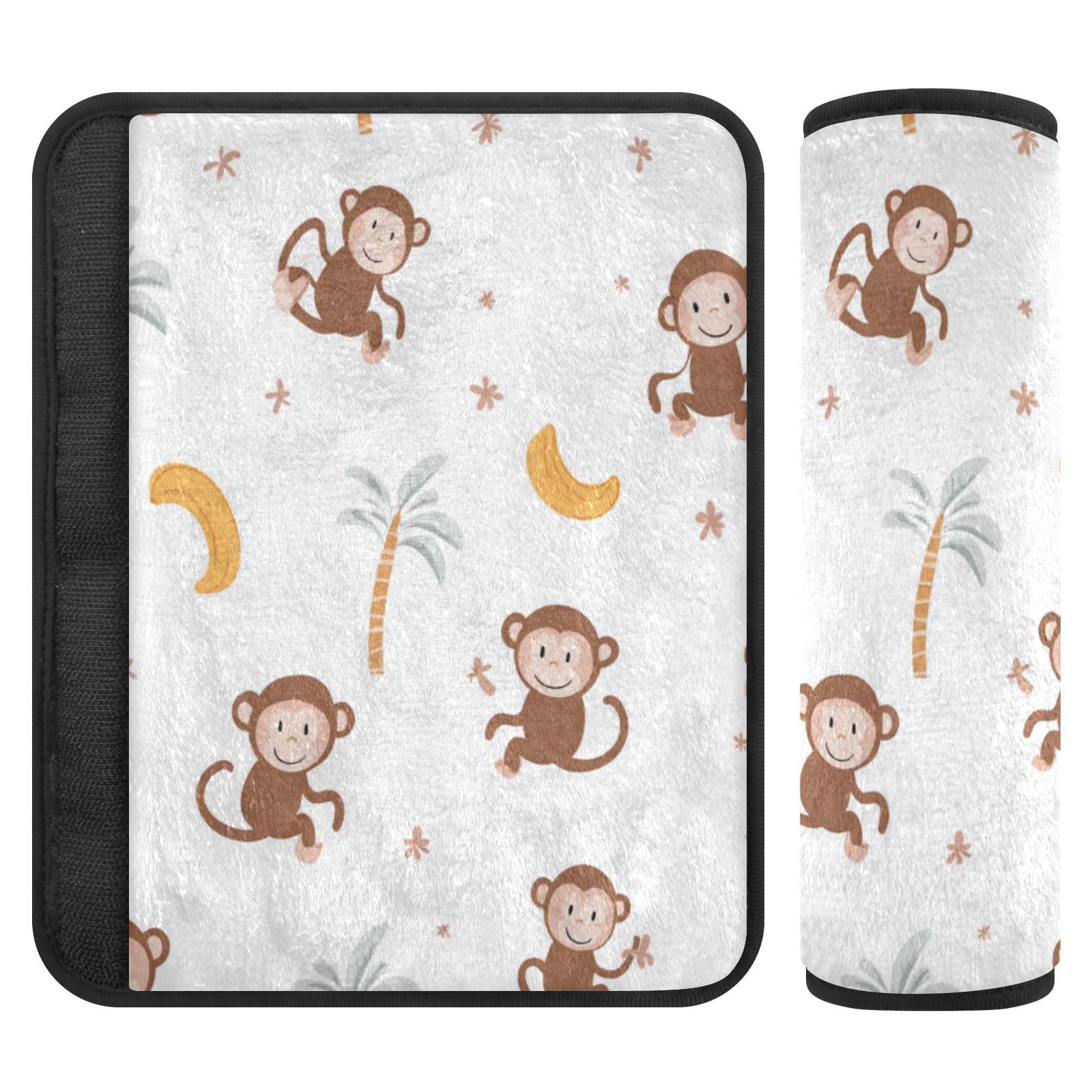 Seat Belt Covers 2 Pack Cute Monkey Car Seat Strap Covers Super Soft Light Brown Car Seat Neck Cover for Boys Girls Adults Babies M