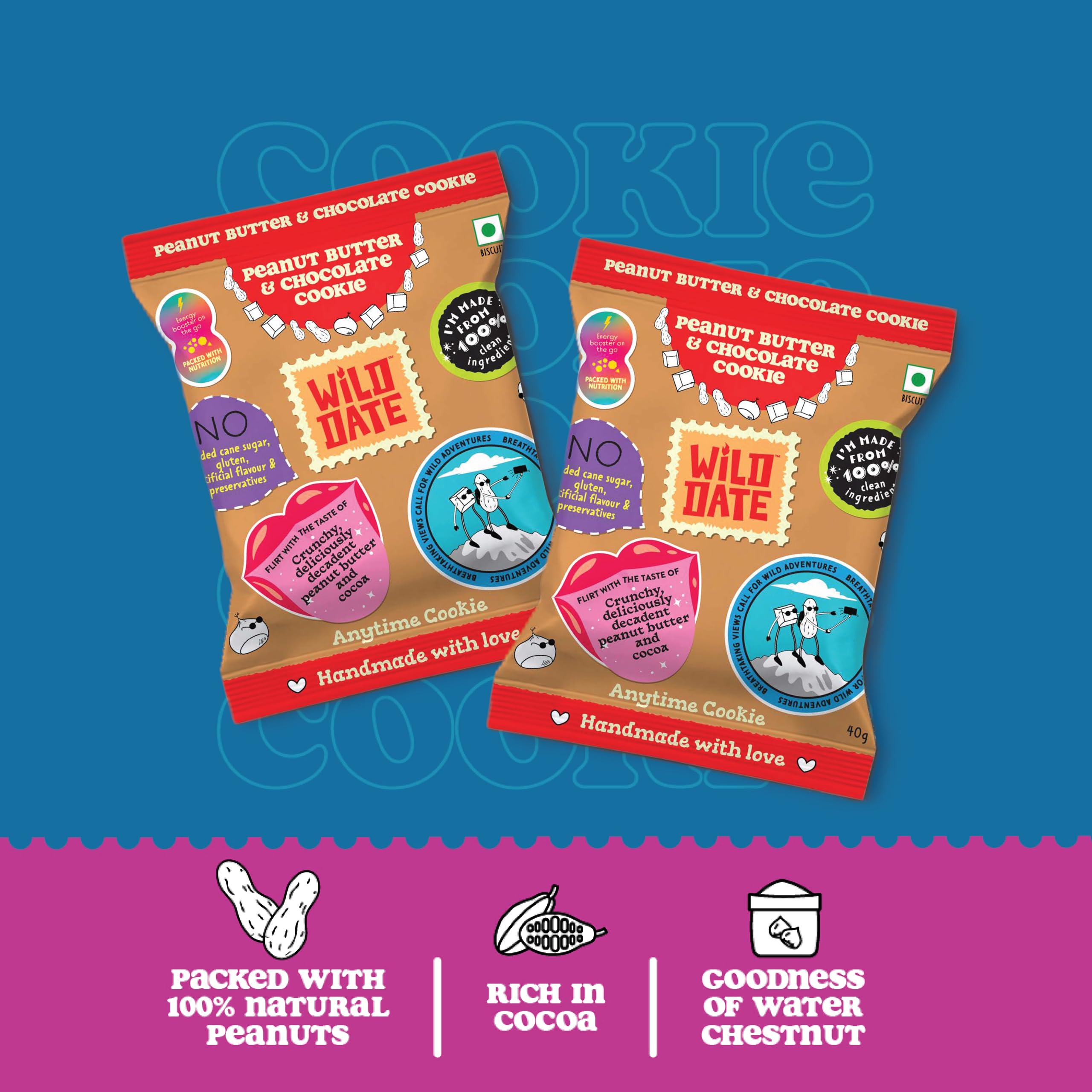 Wild Date Peanut Butter & Chocolate Cookies – Crunchy, Nutty Cookies with Chocolatey Peanut Butter Taste | Made with Water Chestnut Flour | Source of Plant Protein, Gluten Free, No Added Cane Sugar, No Preservatives 4