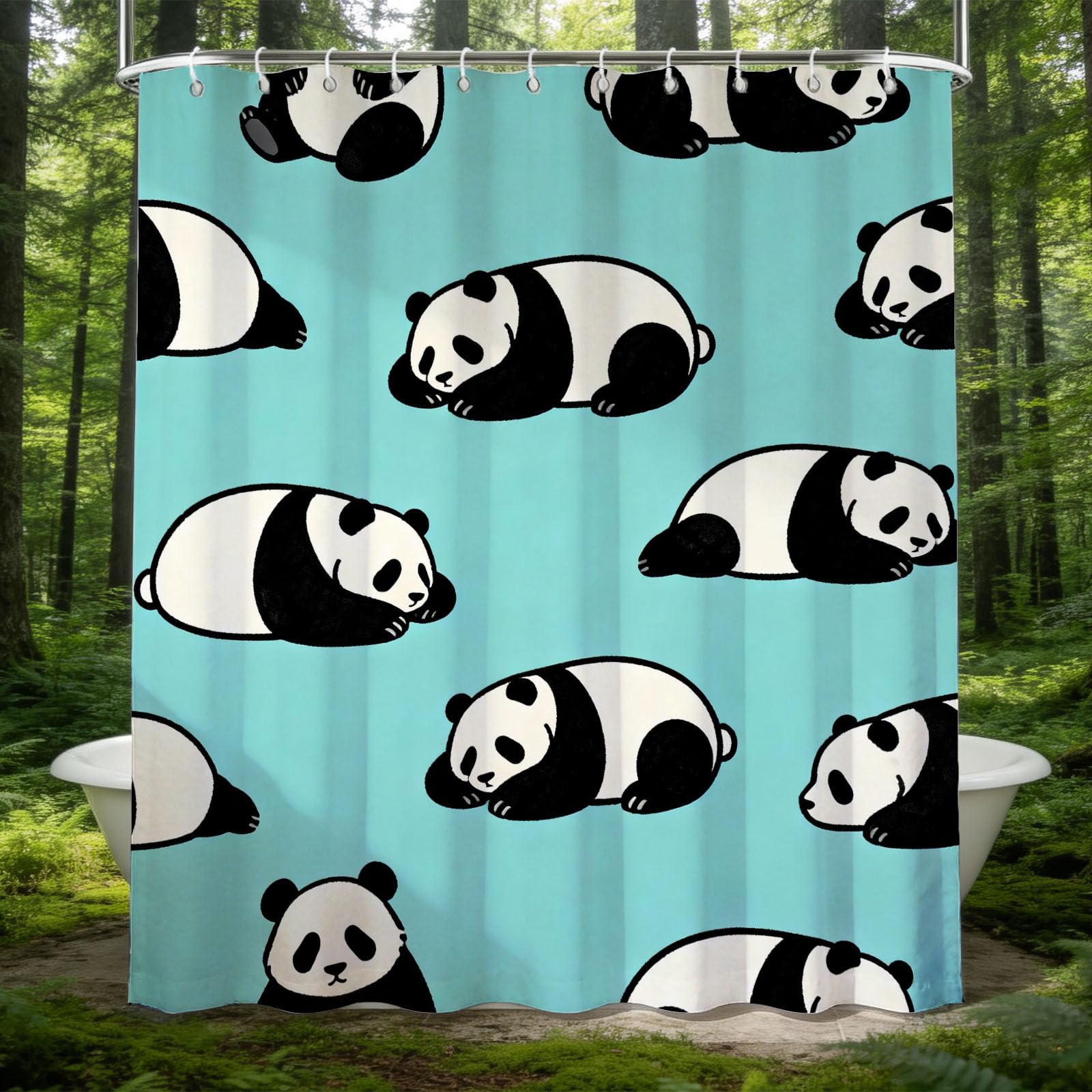 Hongduo 3D Panda Shower Curtain for Stalls Bathtubs Simple Bathroom Decor Shower Curtain Set Polyester Fabric Waterproof 180x180cm/71X71 Inch with Hooks