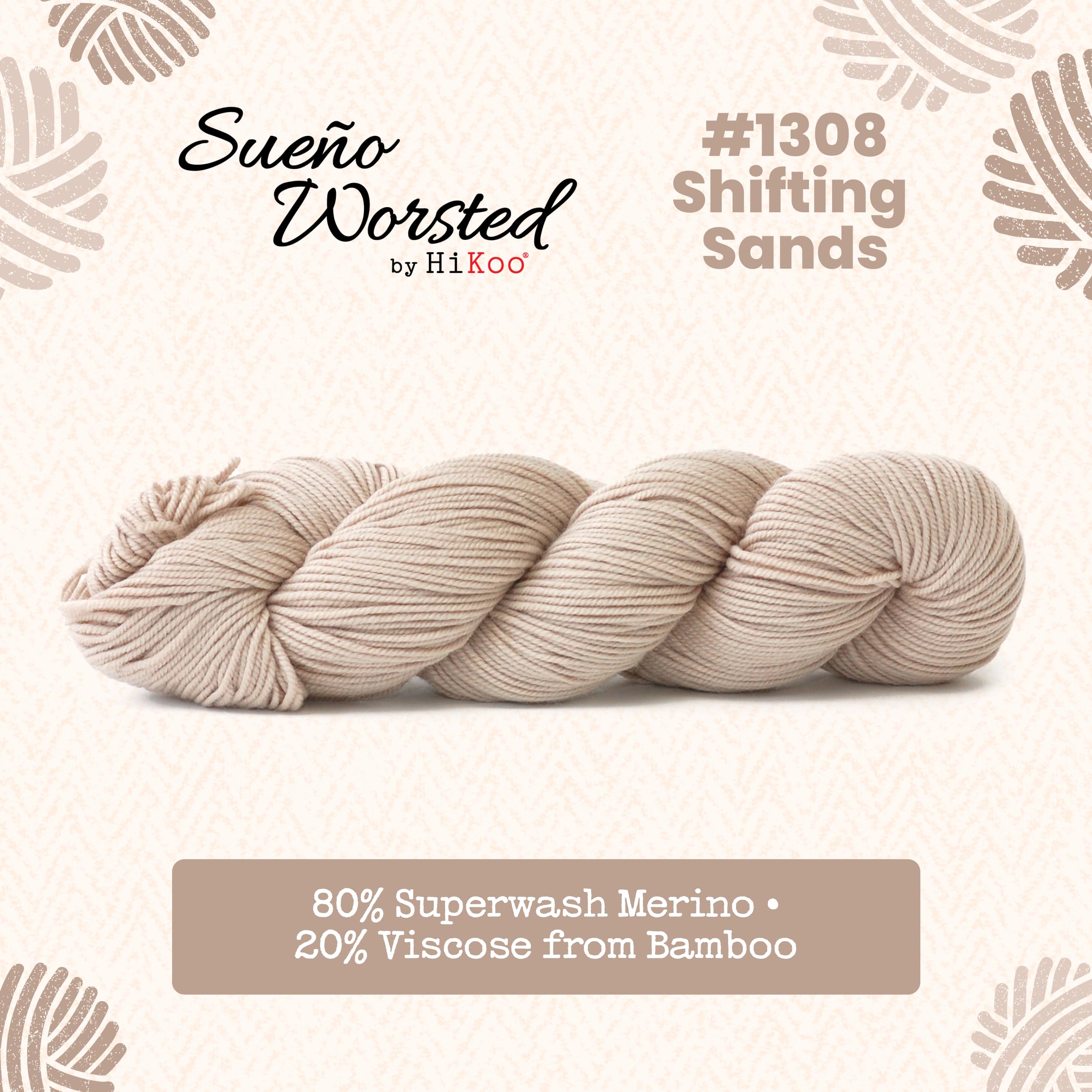 HiKoo Sueno DK Weight Yarn - 255 Yards Superwash Merino & Bamboo Blend For Knitting