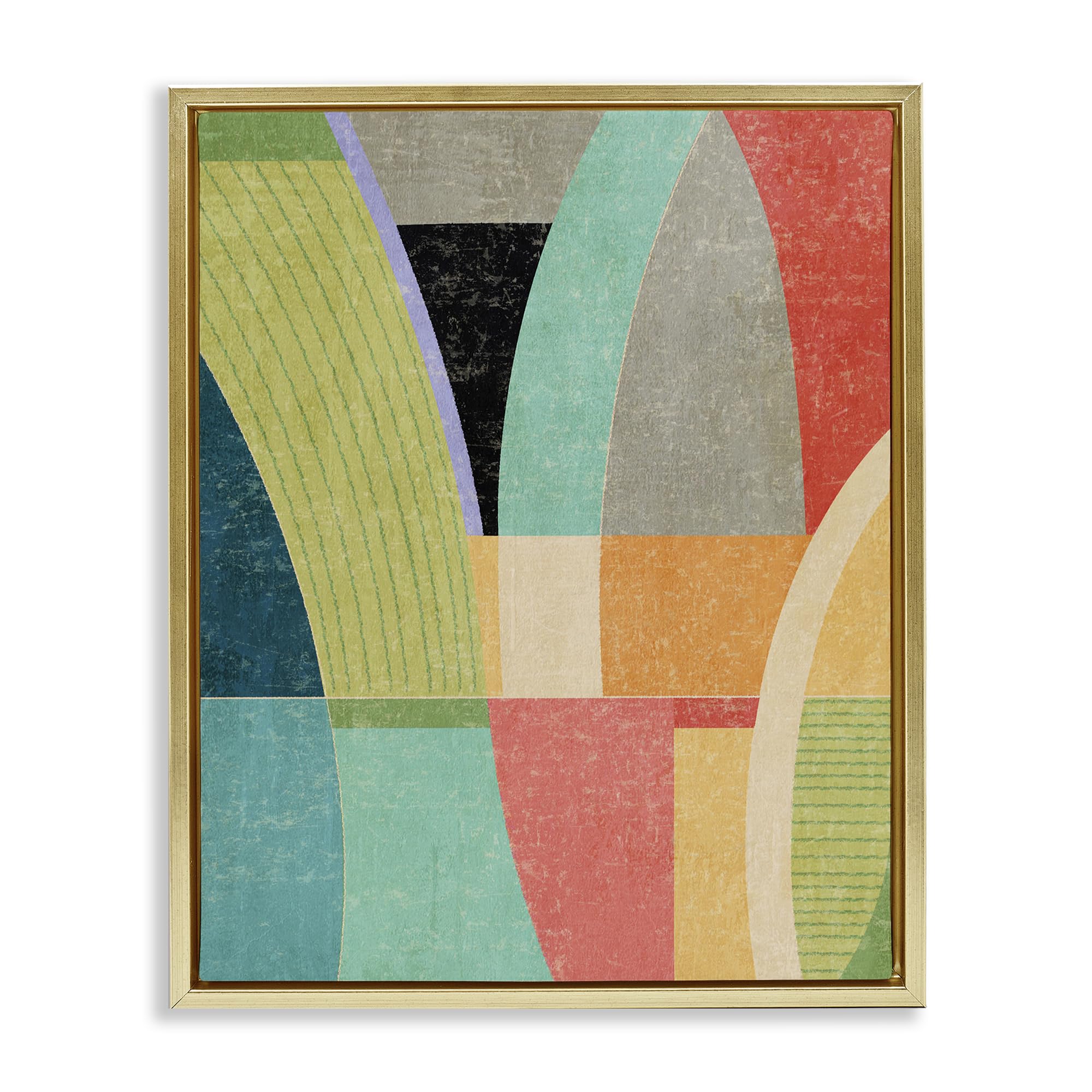 Stupell Industries Metallic Gold (Matte) 'Retro Geometric Archways'| Floating Frame Canvas Art