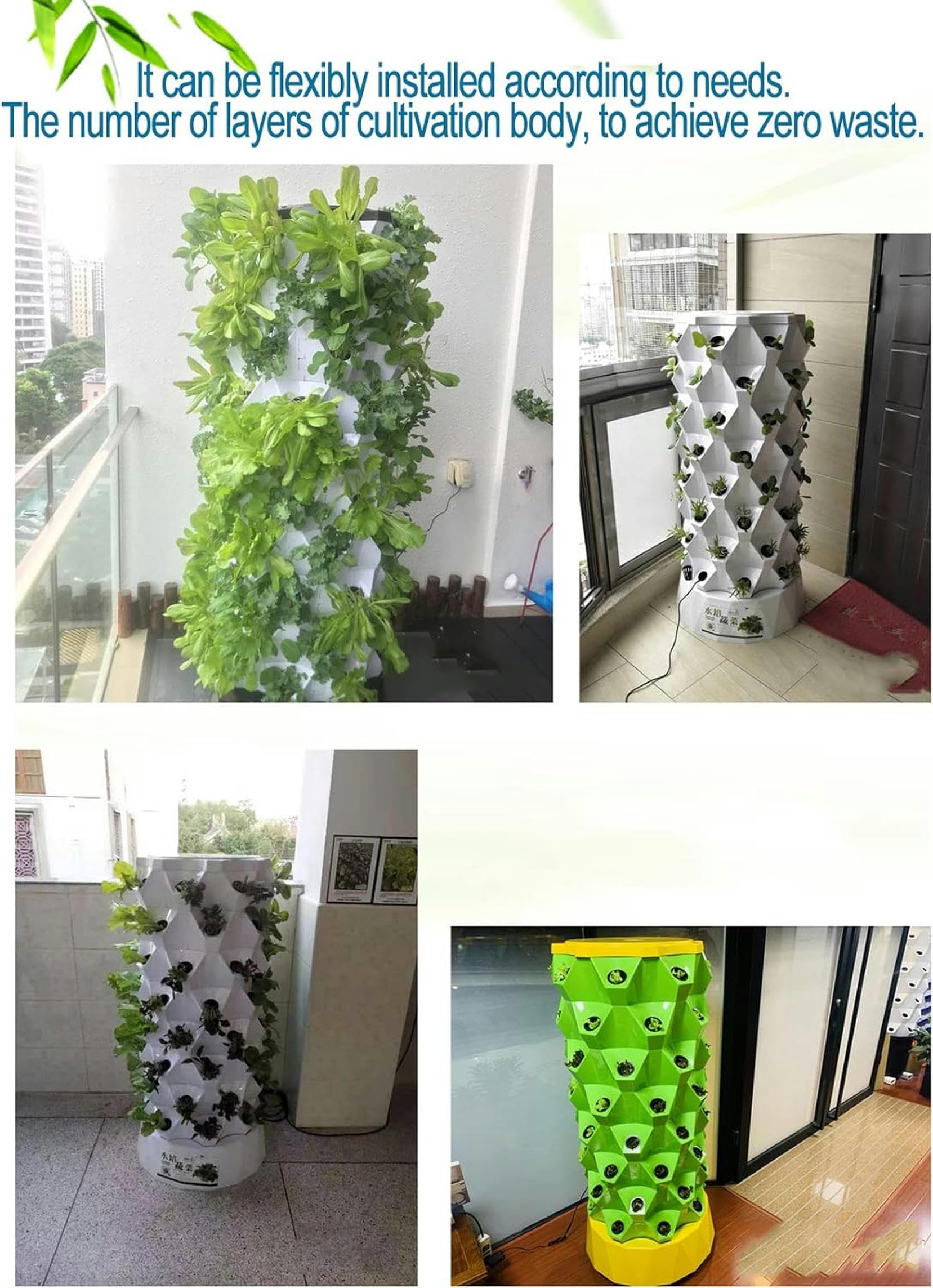 Hydroponik-Turm, Aquaponik-Anbausystem, Gartenturm-Aeroponik-Anbauset für Kräuter, Obst und Gemüse mit Befeuchtungspumpe, Timer, Adapter, Saatbett-Netztopf