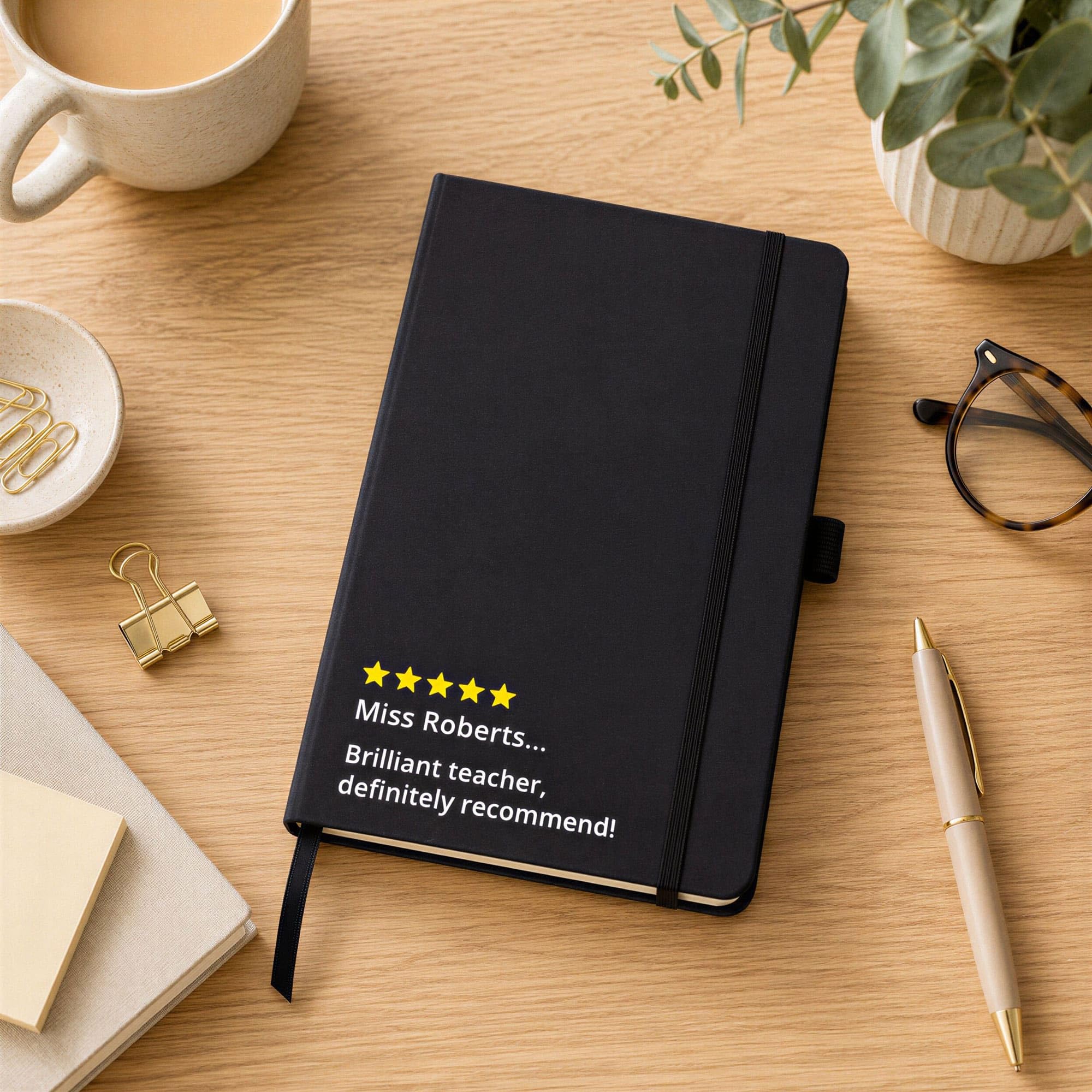 Stickerscape Personalised Teacher Review Notebook Gift A5 Hardback Journal with Lined Pages Elastic Closure Ribbon Bookmark & Pen Holder Loop