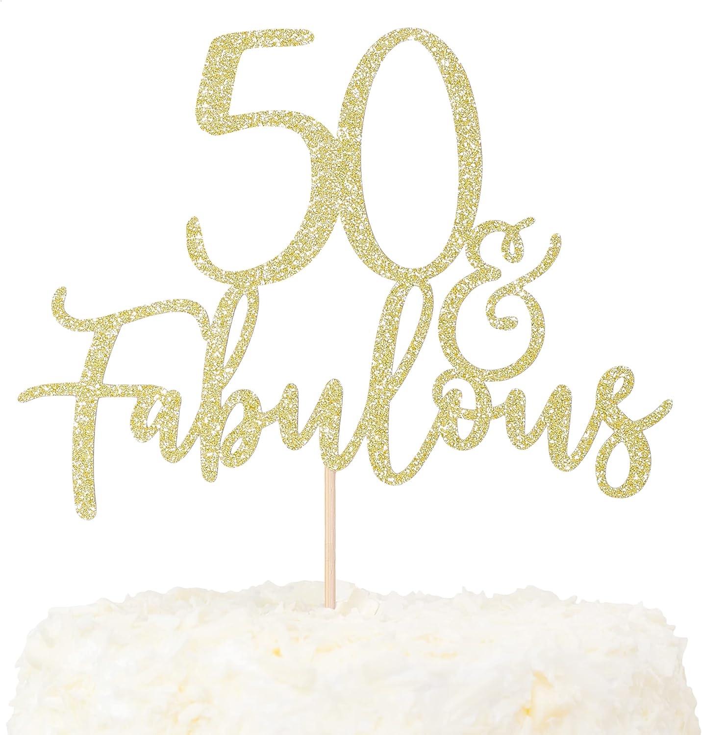 LOVENJOY 50 and Fabulous Cake Topper Gold Glitter for 50th Birthday Party Cake Decoration Glittery