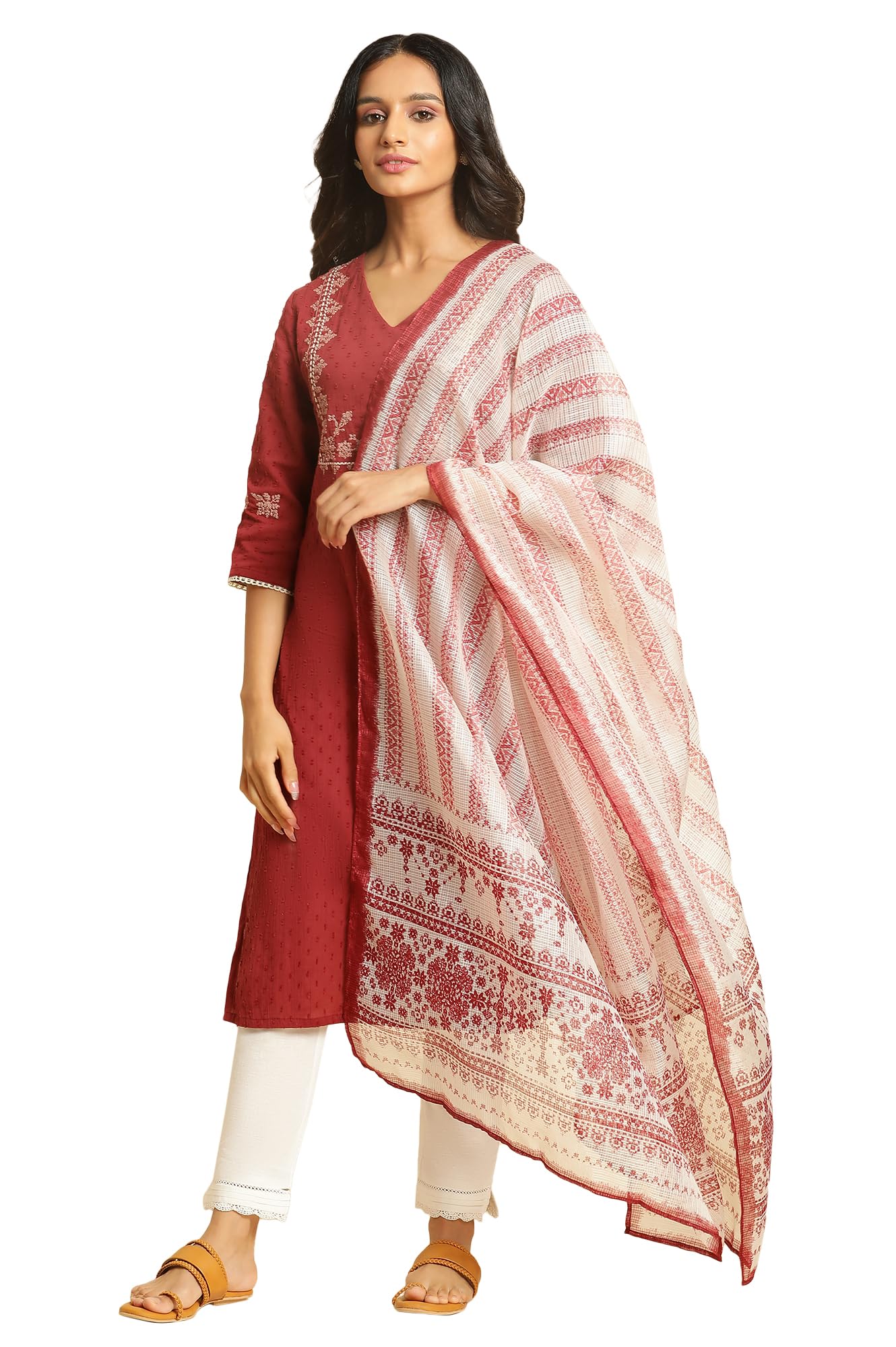 Women Polyester Ecru And Maroon Printed Kota Dupatta_Wfs, Multi, Free Size-image-13