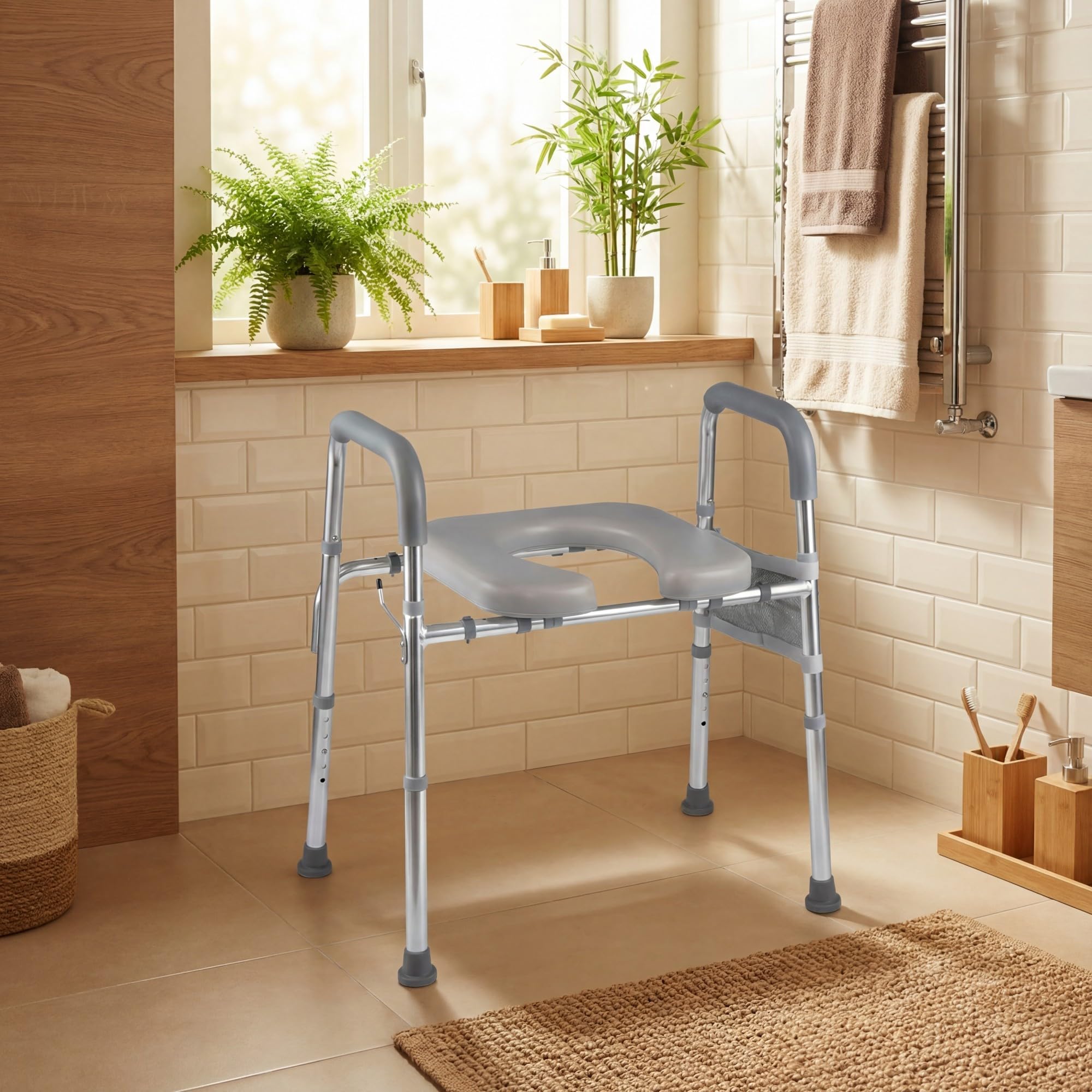 RELAX4LIFE Rialzo WC per Anziani, Sedile WC Rialzato con Portacarta Igienica e Tasca Portaoggetti, Altezza Regolabile, Telaio in Alluminio, Alzata Water per Anziani