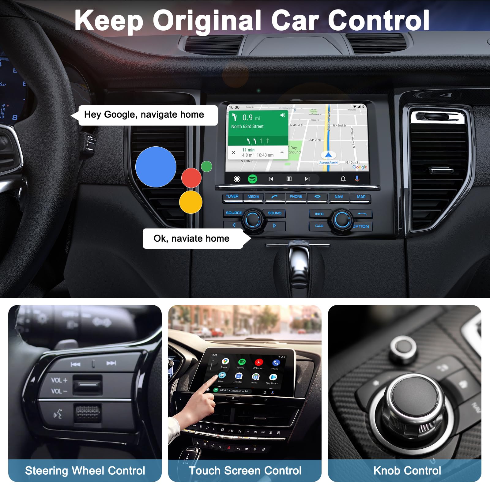 FEINODI Android Auto Wireless, Adattatore Wireless Android Auto A2A, Dongle Android Auto Senza Fili Plug e Play,Connessione Automatica, 5GHZ Trasmissione ad Alta Velocità per Auto 2017-2024
