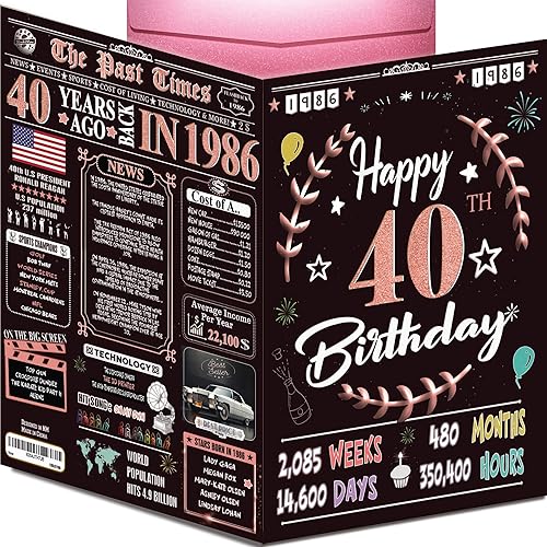 40th Birthday Card for Women Men - Back In 1986 Black & Gold - 40th Anniversary Gifts For Him