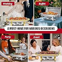 Vista 8 de IMACONE Juegos de Recipientes Calentadores de Buffet (Chafing Dish) de 2 Piezas, 8 Cuartos de Galón de Acero Inoxidable Rectangulares Chafers