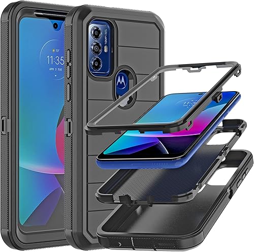 YmhxcY Para Moto G Pure & Power 2022 - Funda duradera a prueba de caídas de 3 capas con armadura de goma sólida a prueba de golpes, color negro
