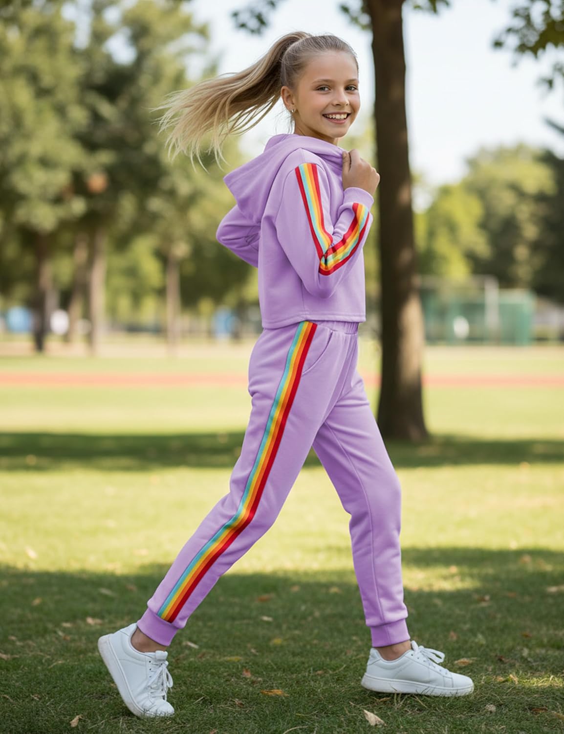 Girls Clothes Hoodies For Girls Activewear Long Sleeve Rainbow Ribbon Sweatshirts And Sweatpants 2 Piece Outfits