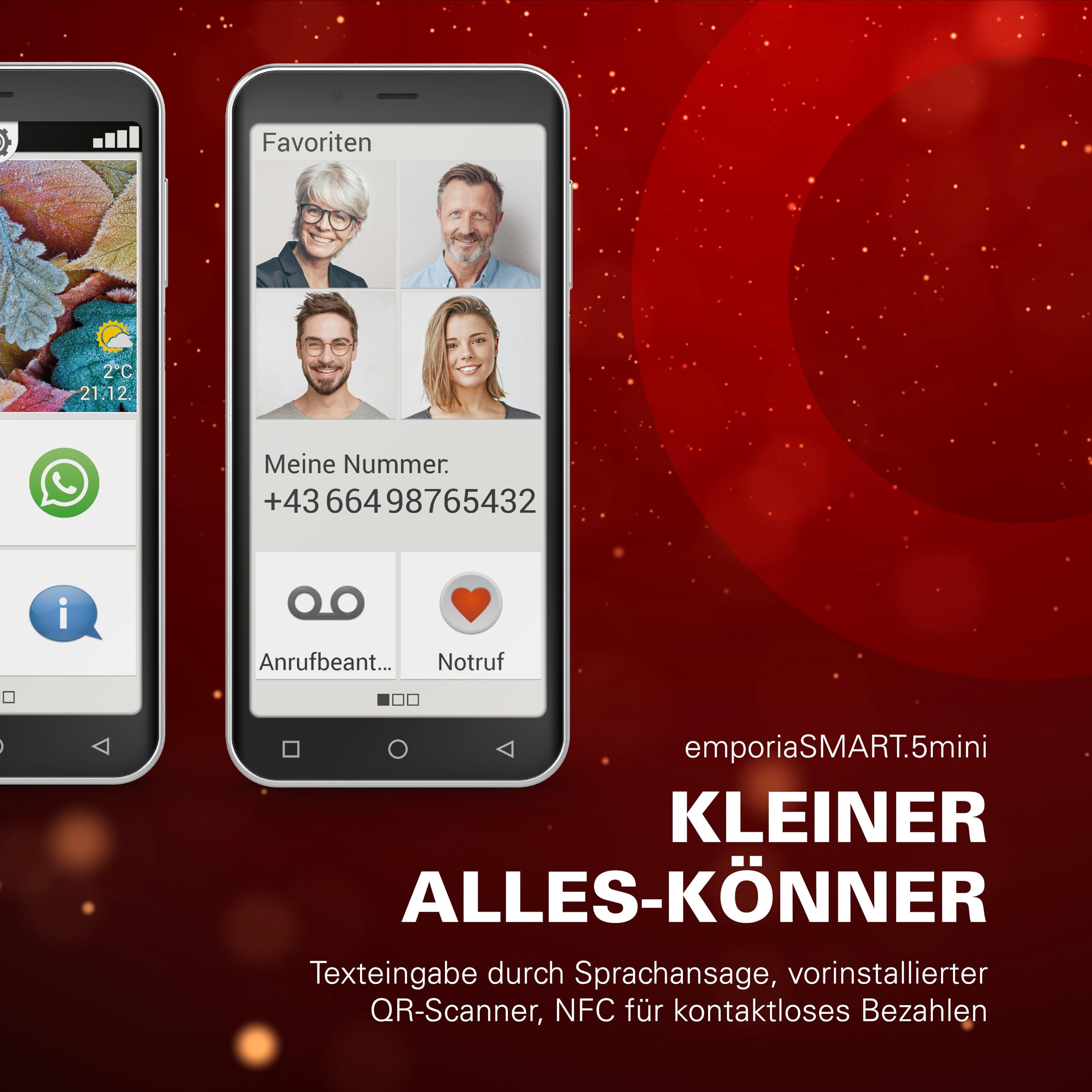 emporiaSMART.5 Mini, Seniorenhandy, 4G Volte, Senioren Smartphone ohne Vertrag, Mobiltelefon mit Notruftaste, 4,95-Zoll-Display, Android 13, 13 MP Kamera, Schwarz, E5mini/E5m 001
