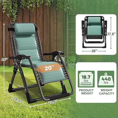Miniatura 2 de Barbella Silla de gravedad cero reclinable, sillas de patio, reclinables plegables ajustables con cojín extraíble, reposacabezas y soporte para