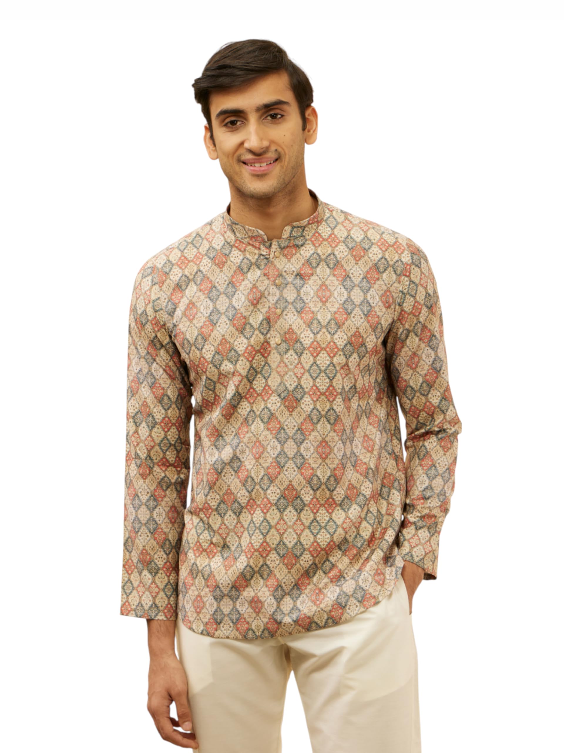 manyavar Men's Viscose Blend Printed Short Kurta (1pc)-picture-26