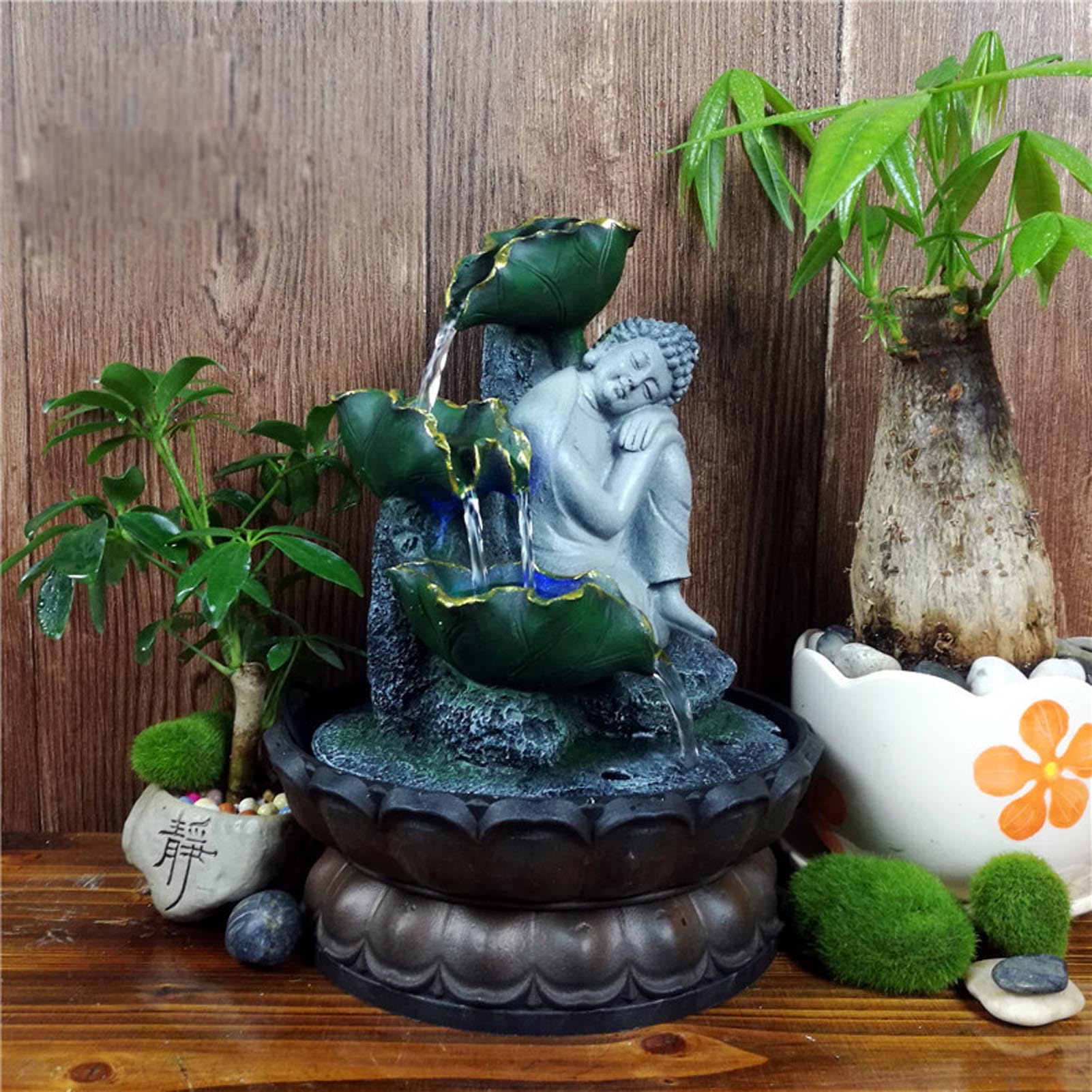Buddha Seduto Meditation Fontana da interni, cascata, fontana da tavolo per interni Zen Meditazione, decorazione rilassante per casa, ufficio, camera da letto,Grigio,Buddha C