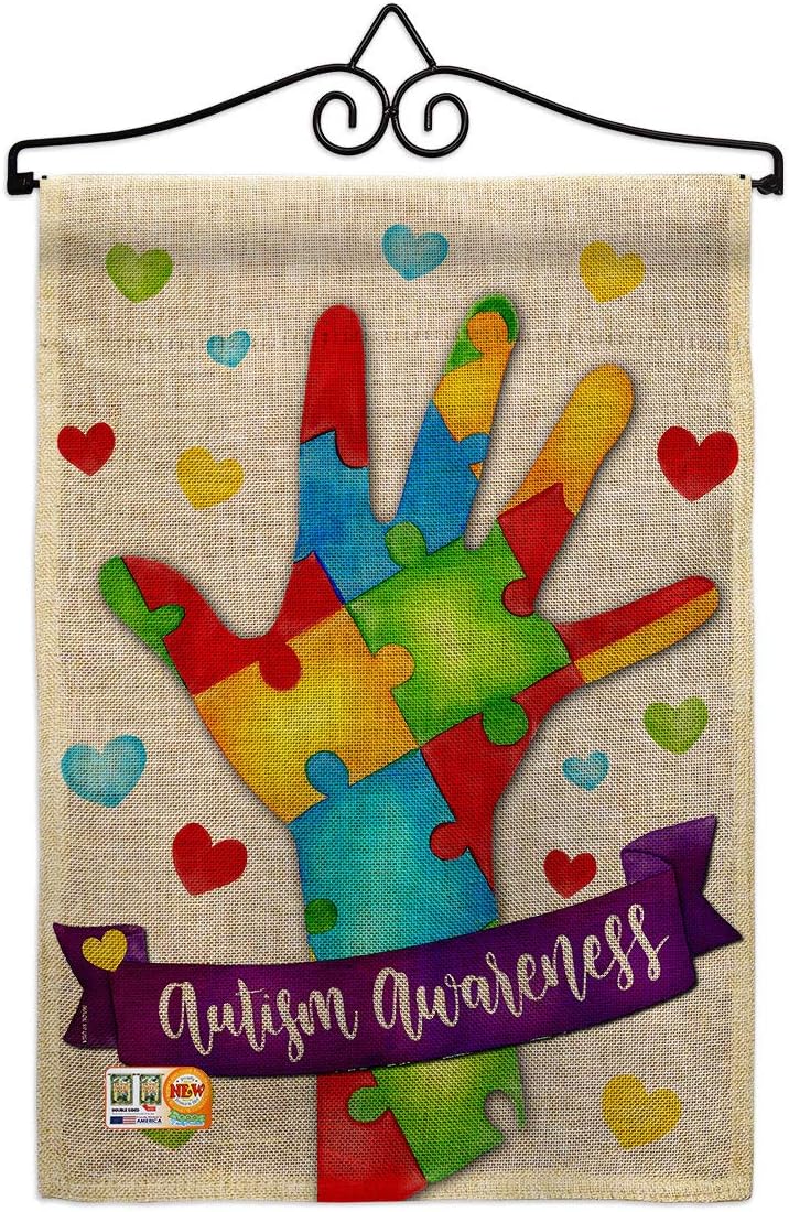 Support Autism Garden Flag Set Wall Hanger Awareness Inspirational Survivor Ribbon Prevention Cancer Breast BLM Small Decorative Gift Yard House Banner Made In USA 13 X 18.5