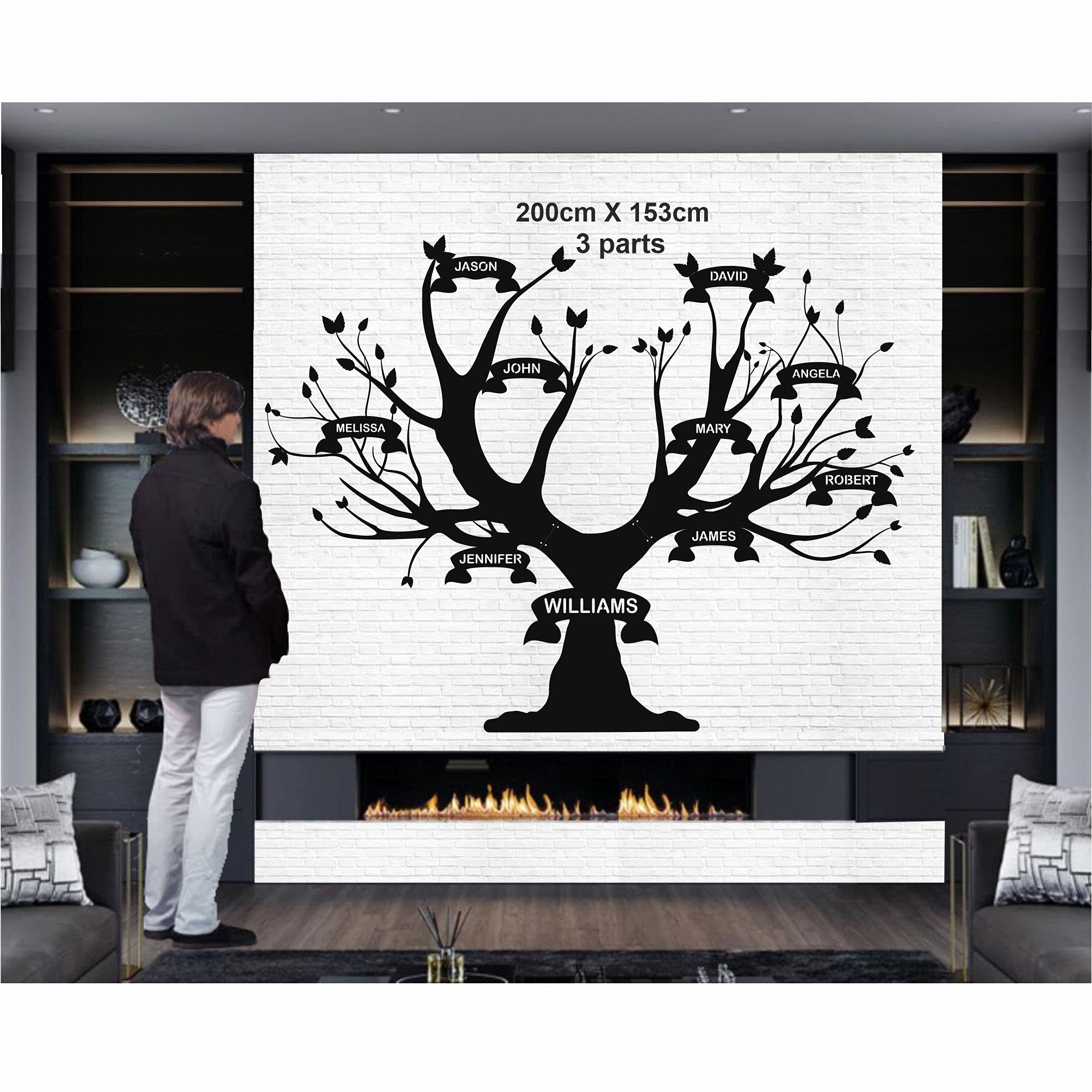 Decoración de pared de metal, álbum de árbol familiar, decoración de sala de estar, letrero de pared, arte de pared de metal, decoración de interiores, colgantes de interior y exterior (200 x 153 cm)