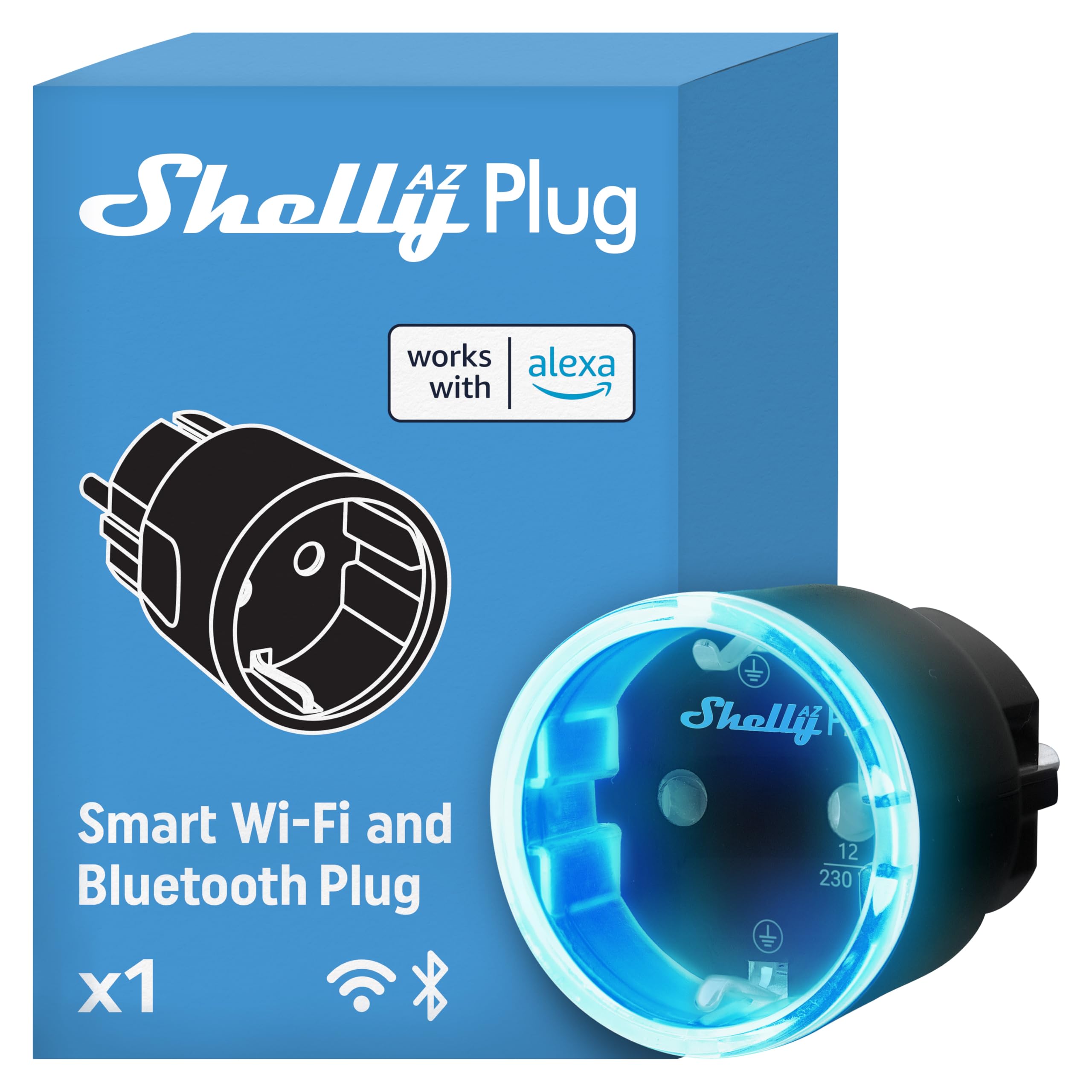 Shelly Shelly AZ Plug Nero, Presa Intelligente Wi-Fi (Tipo F), Misurazione Consumi, 12A, 2500W, Configurazione Facile (FFS) con Alexa, Nessun Hub Richiesto, Controllo da Remoto, Programmi Smart