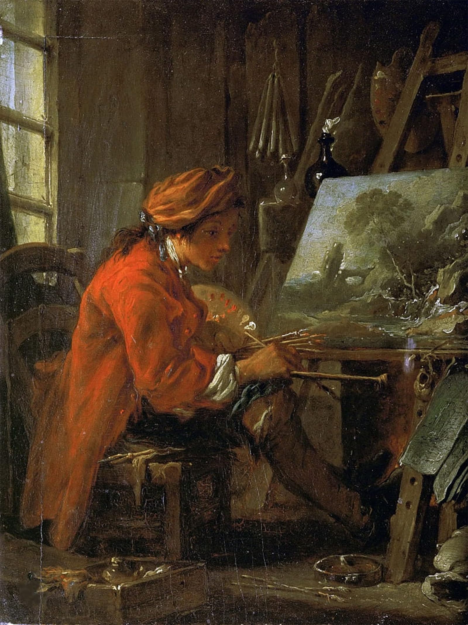 Artxlxxbn No Frame Famous Painting Canvas Artwork Graffiti Print The Painter In His Studio Self-Portrait By François Boucher Portrait Canvas Image For Home Decor 60X90cm