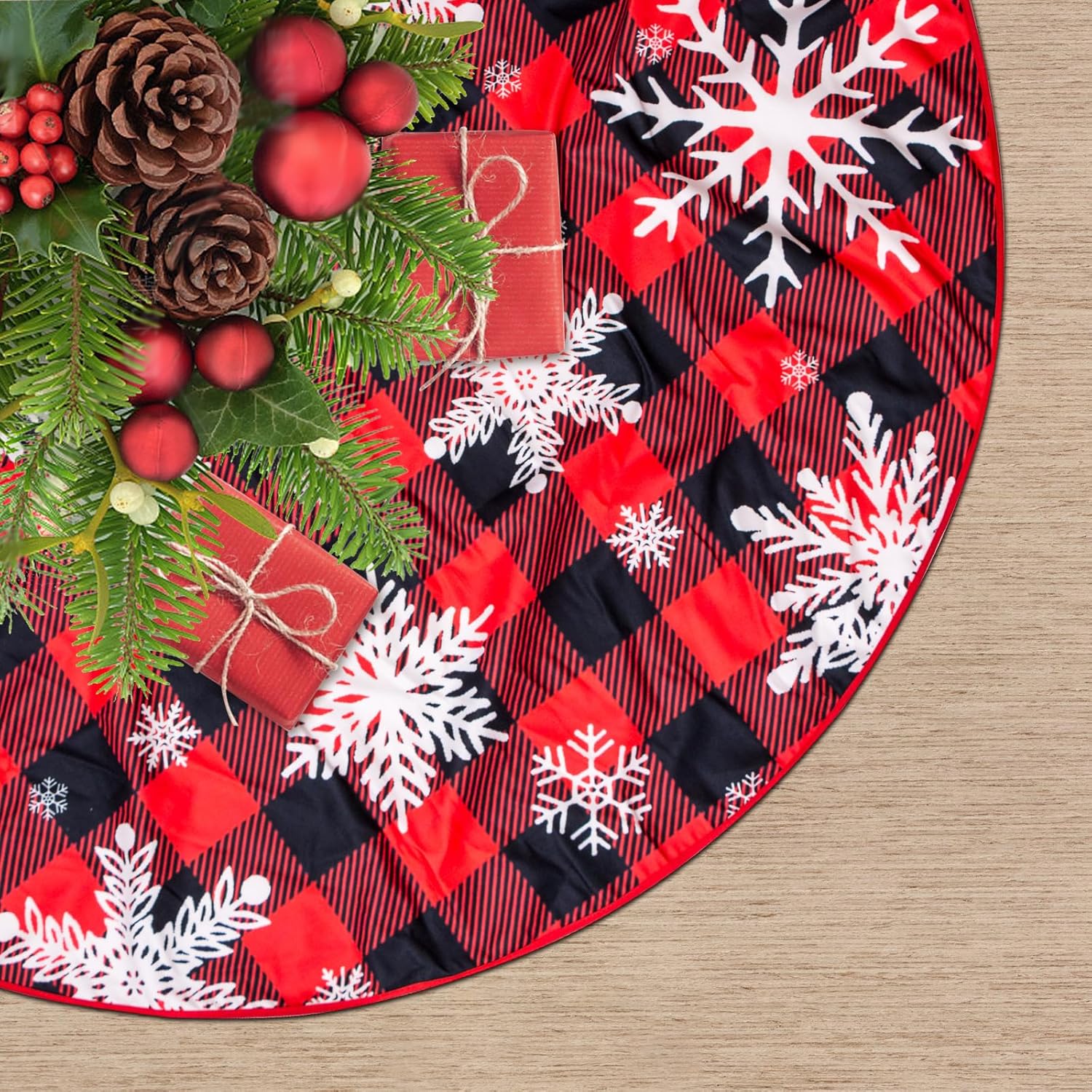 Yoseng Red Christmas Tree Skirt 48" Farmhouse Style Xmas