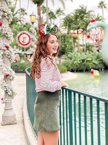 Miniatura 4 de WOVOWOVO Diademas de orejas de ratón de Navidad para mujeres y niñas, decoración de lazo con lentejuelas rojas y diadema de copo de nieve blanco,