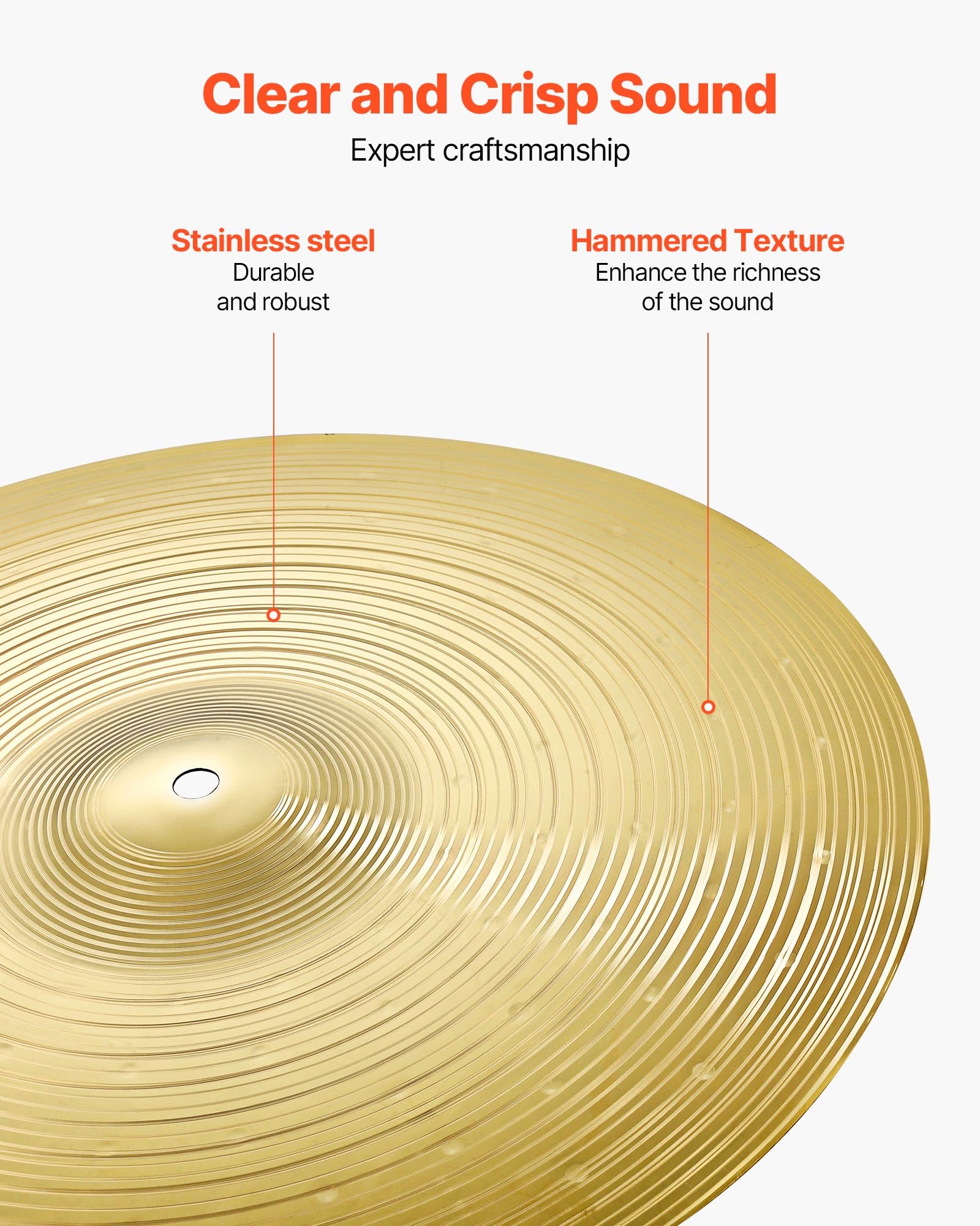 VEVOR Cymbal Pack, 7 Pieces Cymbals for Drum Set, Alloy Cymbals Drum Set Includes 14" Hi-Hats, 16" Crash, 18" Crash, 20" Ride, 10" Splash, 16" China, Drumsticks & Cymbal Bag